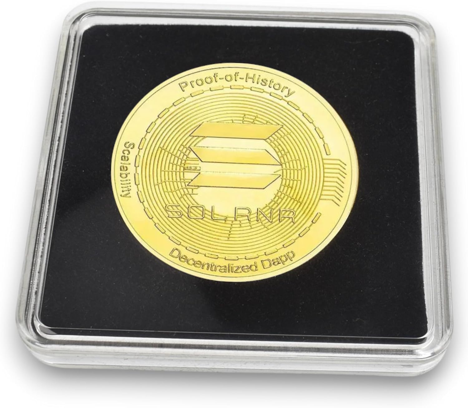 Crypto Bitcoin Coin / 24 Karat Gold / Inklusive elegantes Plexiglas-Münzgehäuse