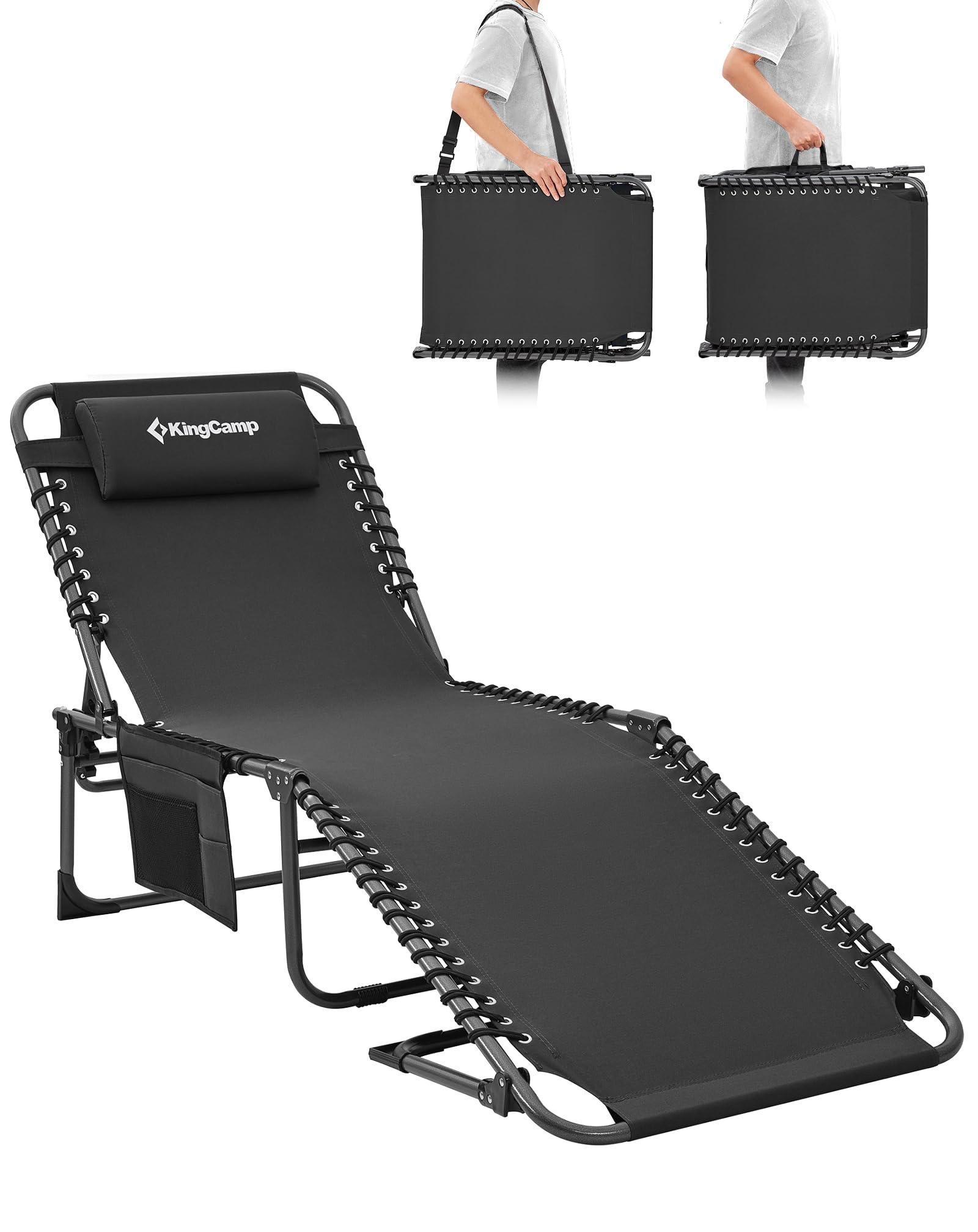 Sonnenliege Klappbar 5-Verstellbare, bis 180 kg, 2er Set, Blau | Gartenliege Klappbar, mit Kopfstütze & Seitentasche, Sonnenliege Wetterfest, Strandliege für Garten Terrasse Pool Camping