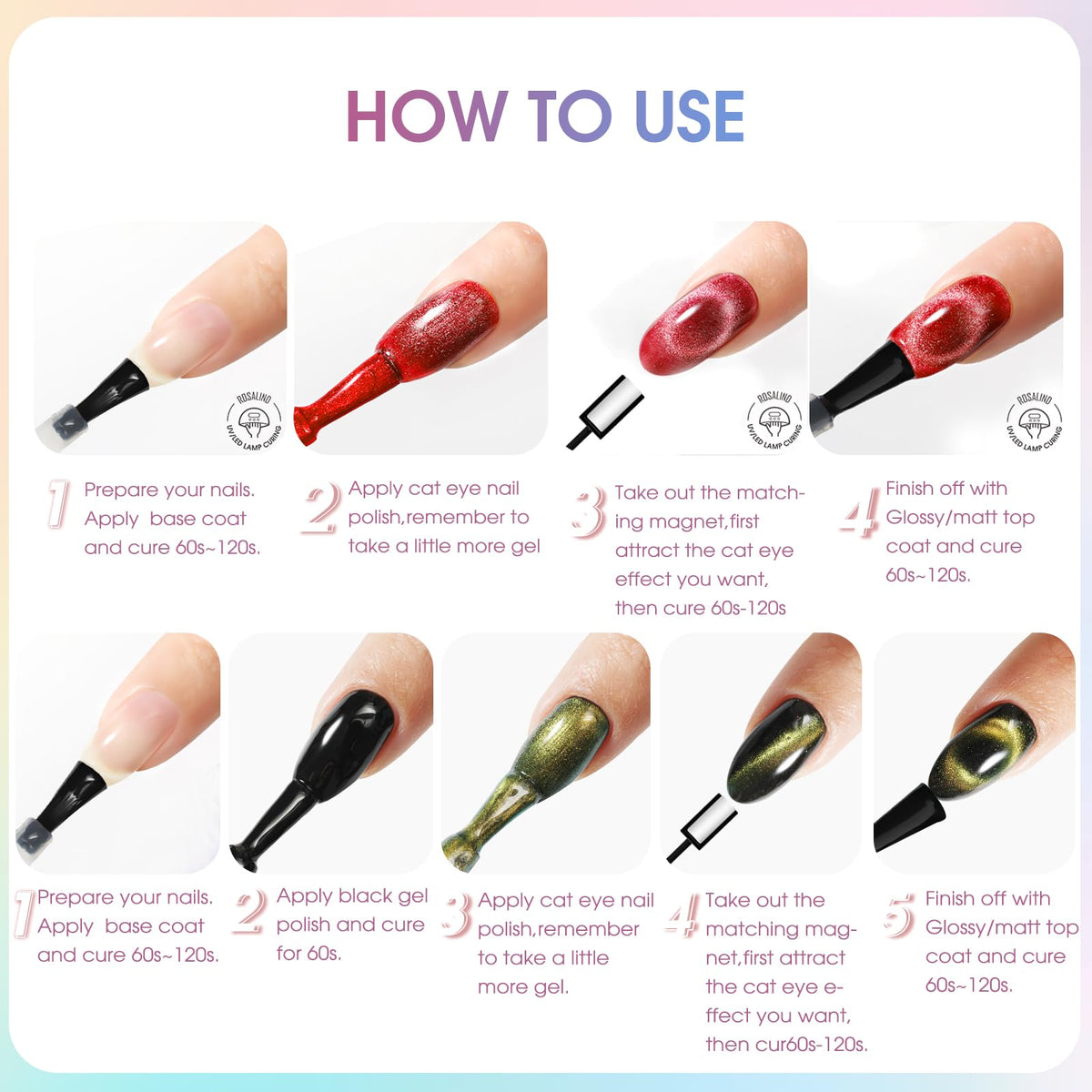 UV Nagellack Set Weiß Rosa Violett Rot Grün Blau Gel
