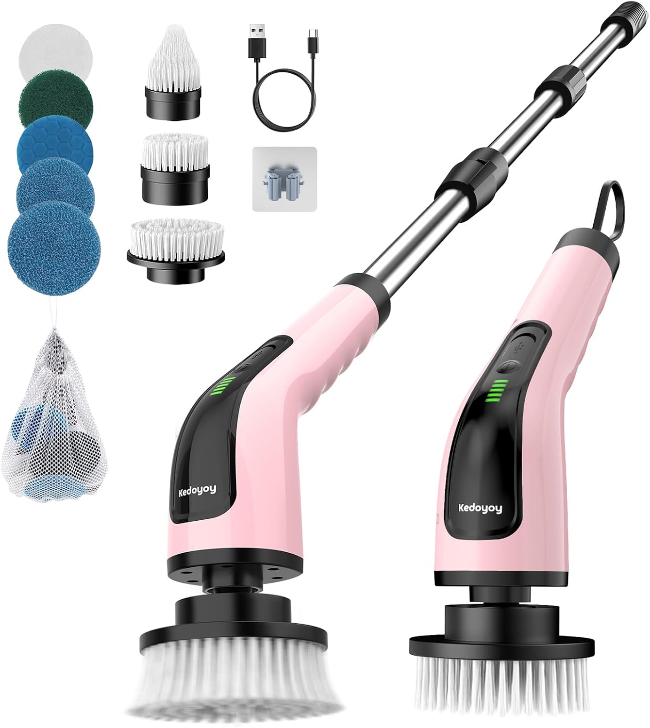 Elektrische Reinigungsbürste, 8 in 1 Electric Cleaning Brush | mit austauschbaren Bohrbürstenköpfen, Wanne mopSet, Elektrische Putzbürste mit Verstellbarem Griff für Bad Küche Auto Fußbode