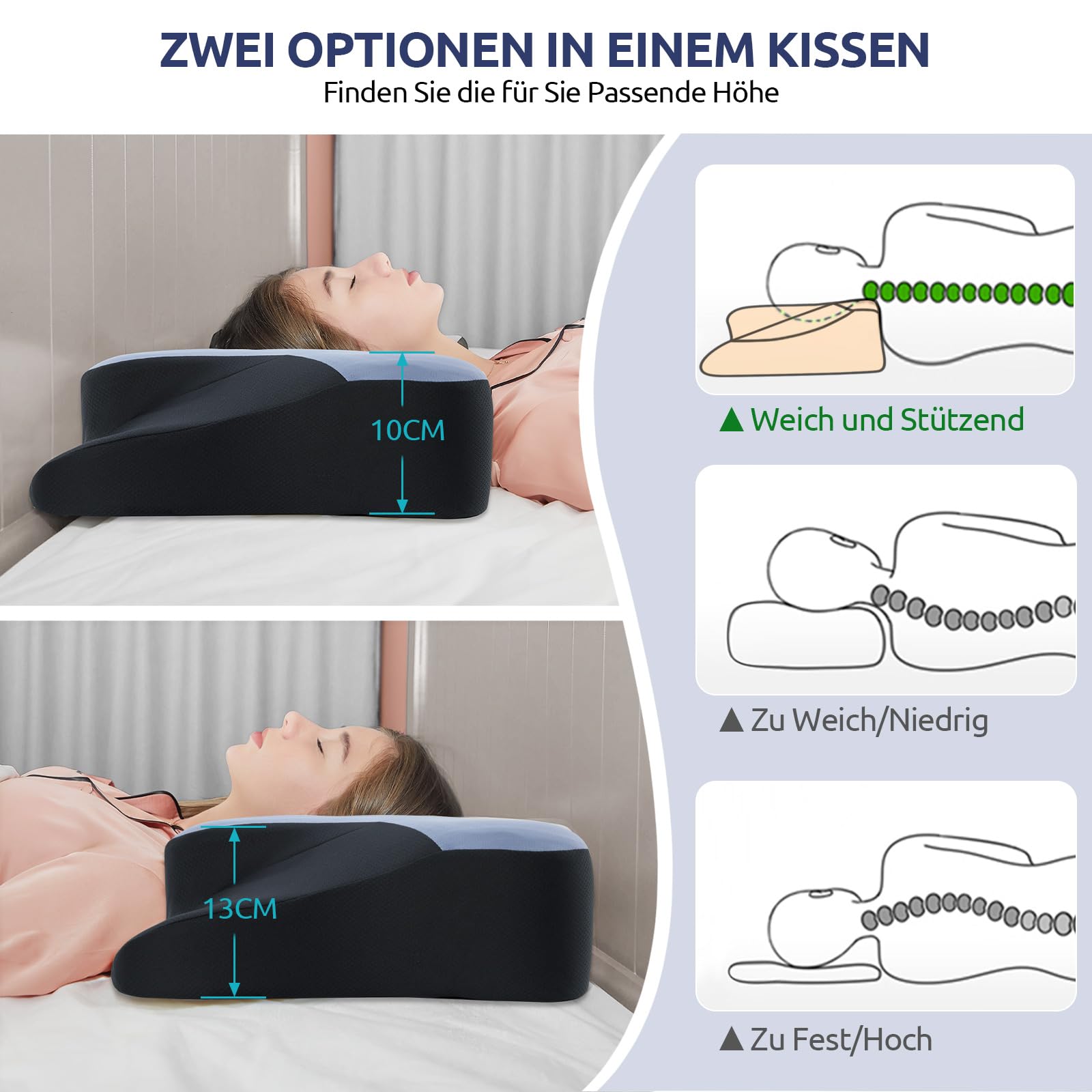 Halskissen, Memory Foam Kissen, Schlafkissen für Seiten, Rücken- und Magenschläfer