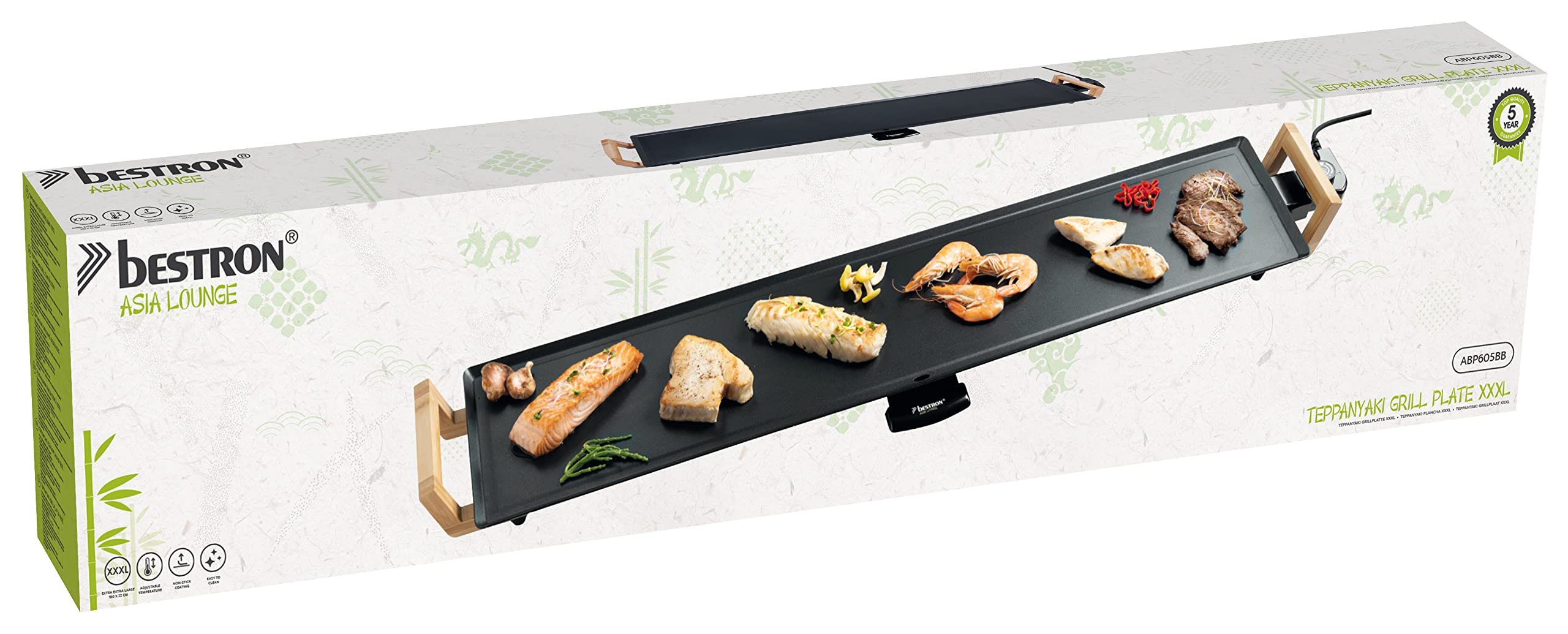 Teppanyaki Grillplatte in Asien Design, mit Bambusgriffen