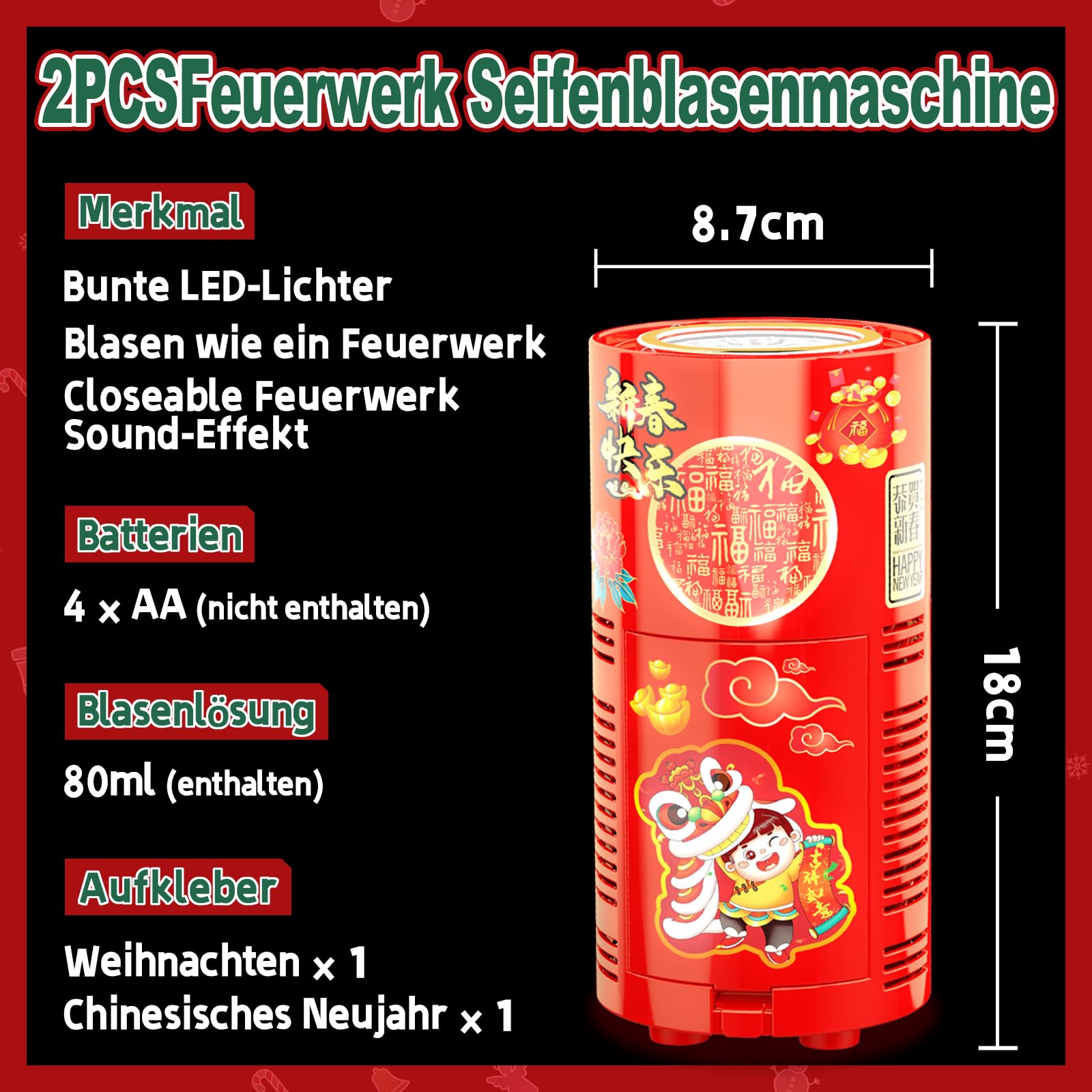 Feuerwerks Seifenblasenmaschine (13 Löcher) mit Lichtern, Luftblasen Wunderkerzen Geburtstagsdeko, Automatischer Seifenblasen Maschine für Kinder Party Hochzeit Geburtstag Chinesisches Neujahrsfest