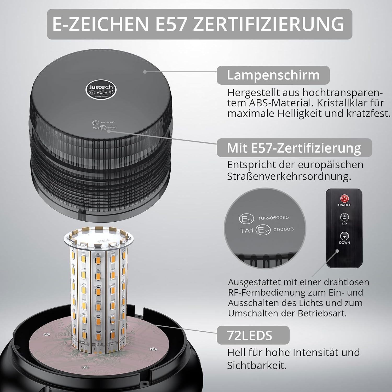 Warnleuchte Rundumleuchte 360° Gelb Blitzleuchte 7 modus mit 5m Netzkabel Doppelter Schraube 12V / 24V Warnlicht mit Magnetfuß Notfallblinklampe Magnet Transparent für Auto LKW usw