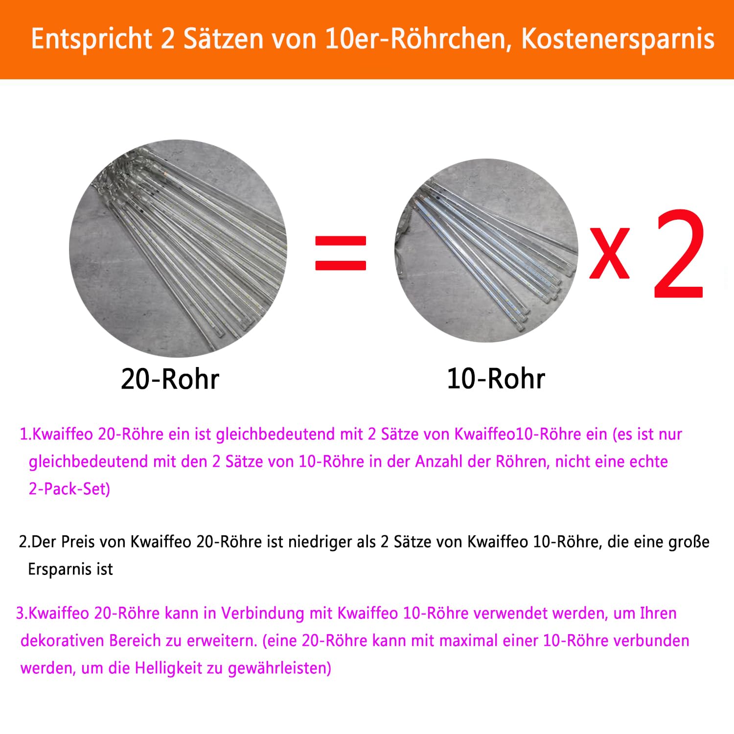 Weihnachtsdekoration im Freien, 20 Röhren (entspricht 2 Sätzen von 10 Röhren) Meteorschauer Feenlichter, wasserdichte Feenlichter für Weihnachten, Halloween, Baumhof, Weihnachtsdekoration im Freien, Blau