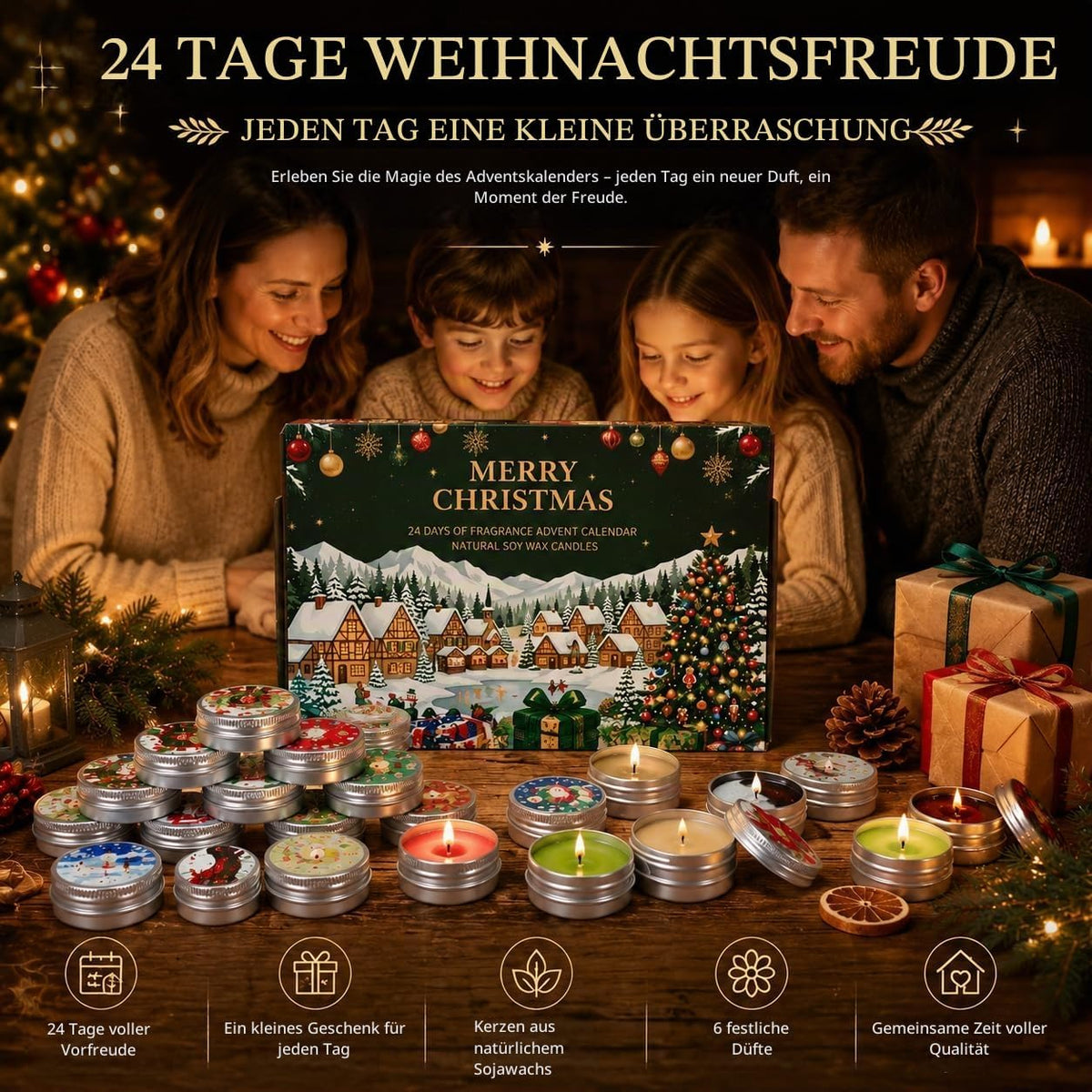 Adventskalender 2026, Duftkerzen Adventskalender Kerzen 2026, Weihnachtskalender Scented Candles 24 Tage Countdown Teelichter Geschenke für Frauen Mama