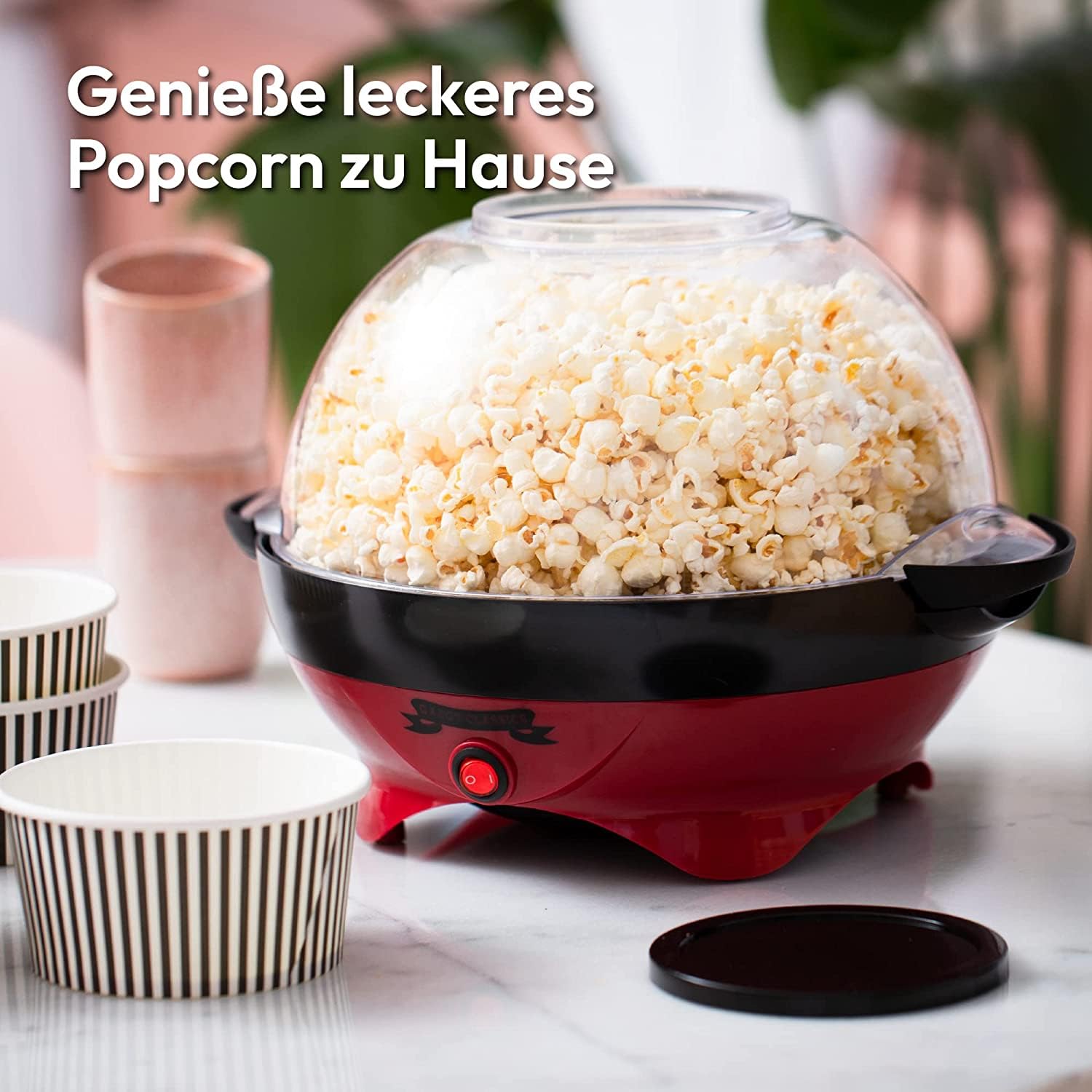 Popcorn Machine Large - Retro Popcorn Maker 5 L - Popcorn Maker with Non-Stick Coating and Removable Heating Surface - Popcorn Machine Red - Popcorn Machine 800 W - Popcorn Machine