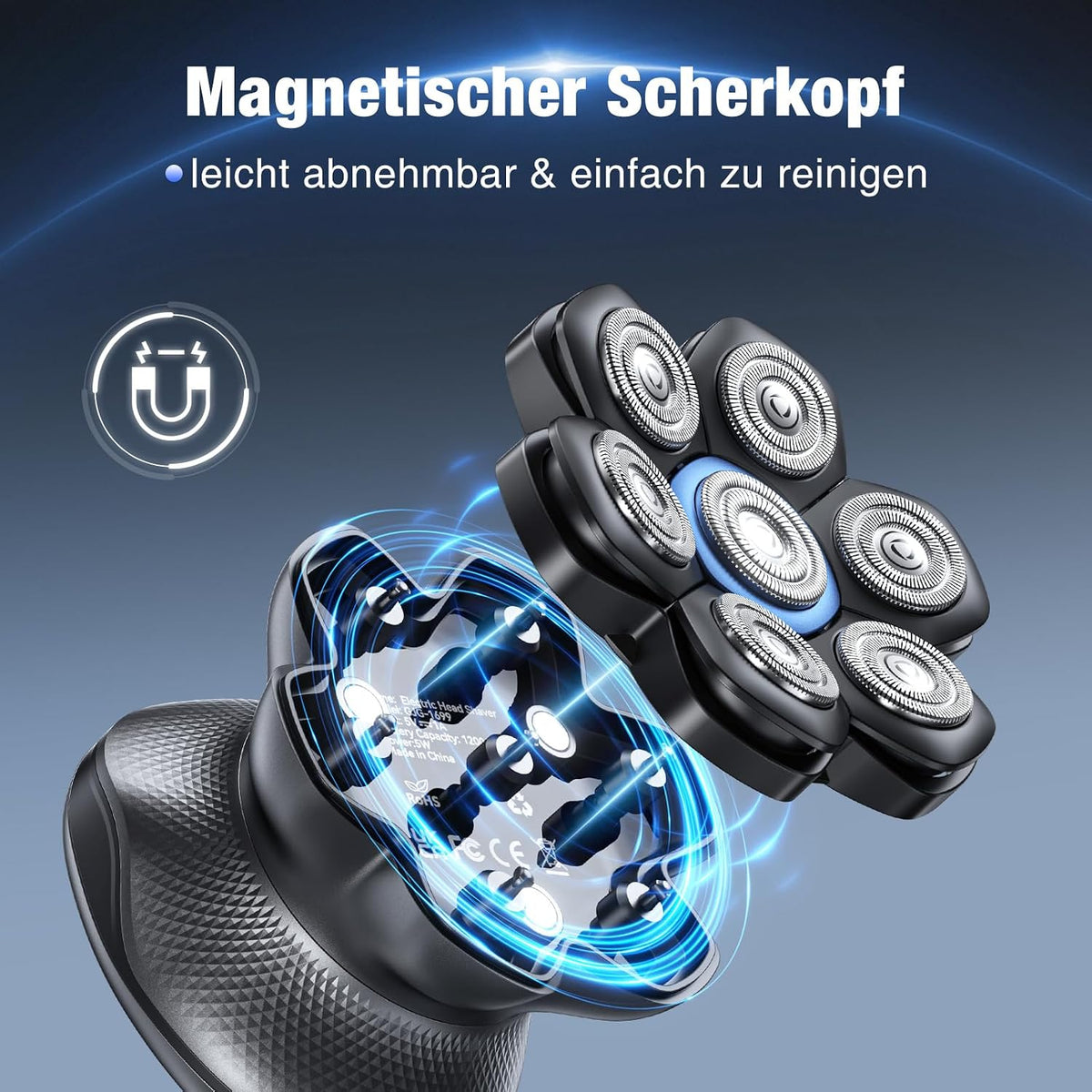 Glatzen Rasierer Herren, kensen Kopfrasierer Glatze 7D Bold Shaver 2 Stufen