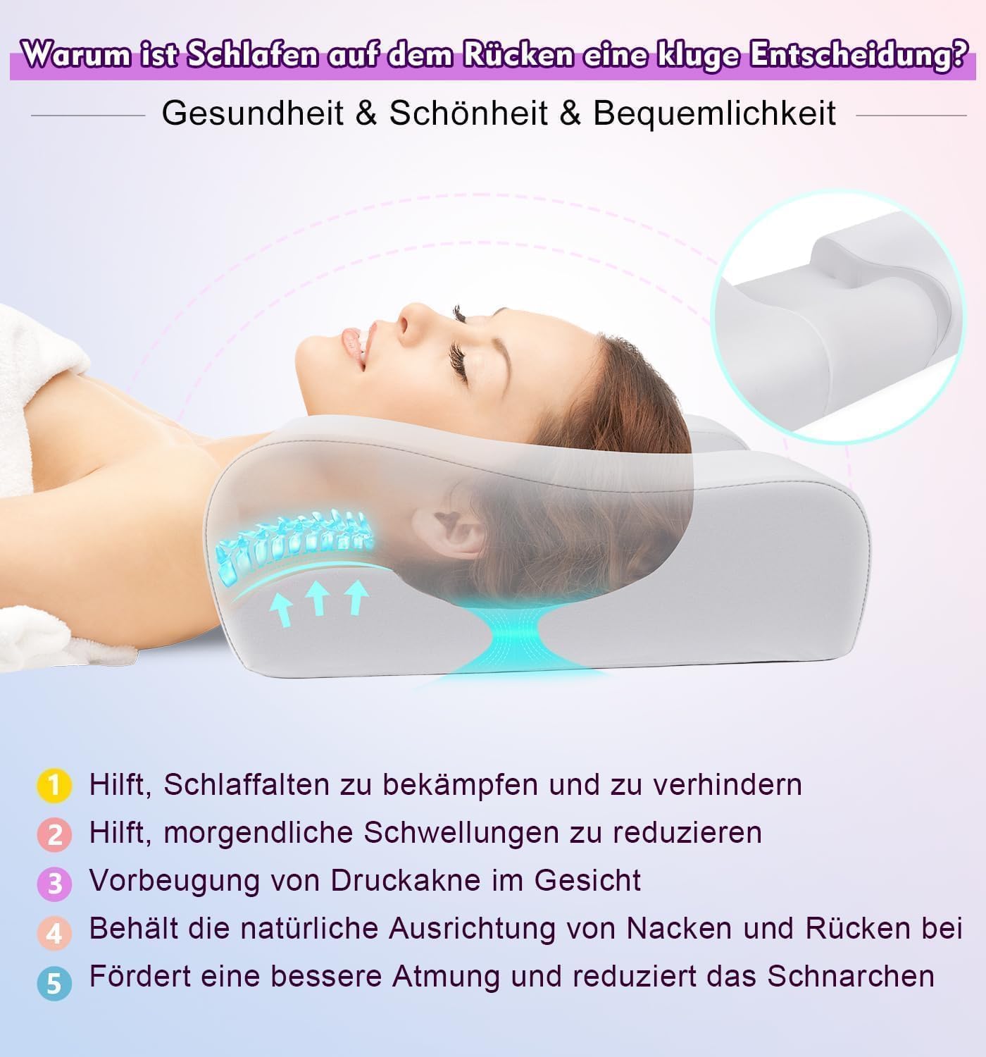 Nackenstützkissen gegen Nackenschmerzen, orthopädisches Kopfkissen, ergonomisches Memory Foam Nackenkissen mit 2 Höhen, Hohlraum & kühlendem Bezug, für Seiten- und Rückenschläfer
