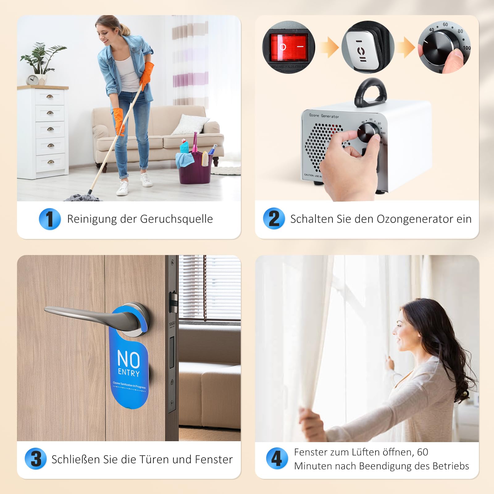 2 In 1 Ozongenerator 60000mg/H, Ozongerät Ozon Luftreiniger mit Wasser und Luft Modus, O3 Geruchsneutralisierer Ozone Generator mit 120 Min Timer, Ozonator für Auto Wohnung Obst Gemüse