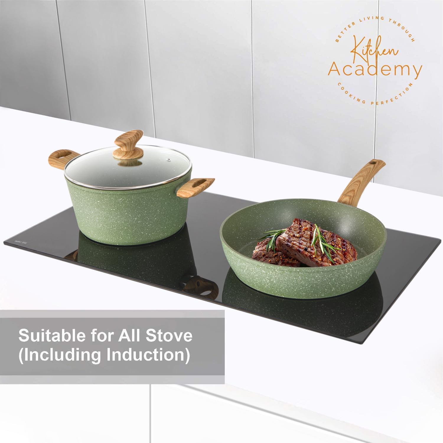 12-teiliges graues Granit-Kochtopfset, Non-Stick Pot Set und Pfannenset / NEU & OVP!