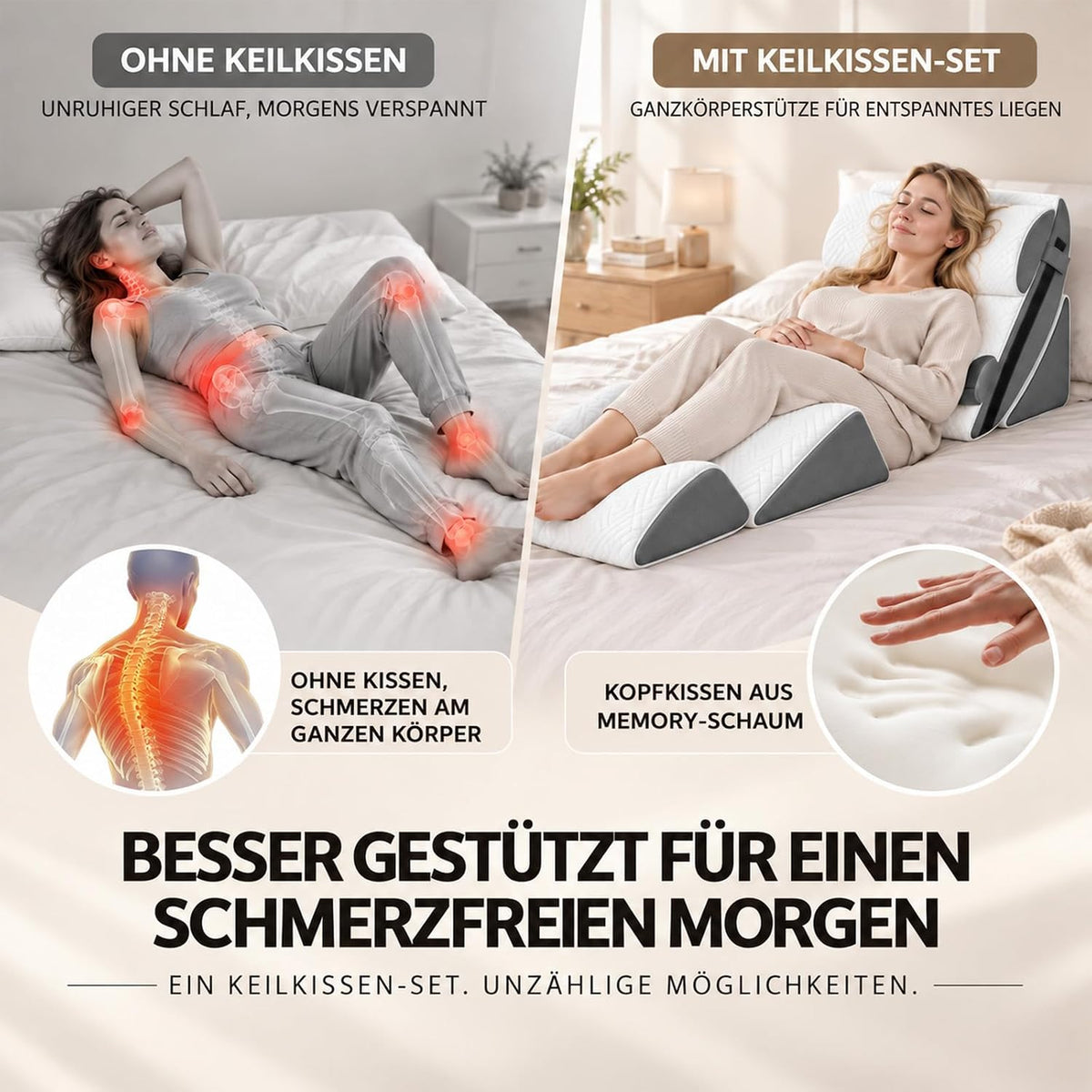Orthopädisches Keilkissen- 6pcs Verstellbares Lesekissen - Rücken Nacken Beine