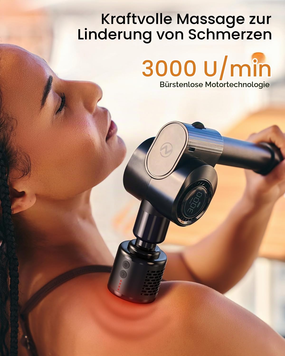 Massagepistole,Napre Faltbare Massage Pistole Massage Gun mit Verlängerungsgriff und Einstellbaren Winkeln,Muskel Percussion Massagegerät für Schulter Körper Rücken,32 Geschwindigkeiten,6 Aufsätze