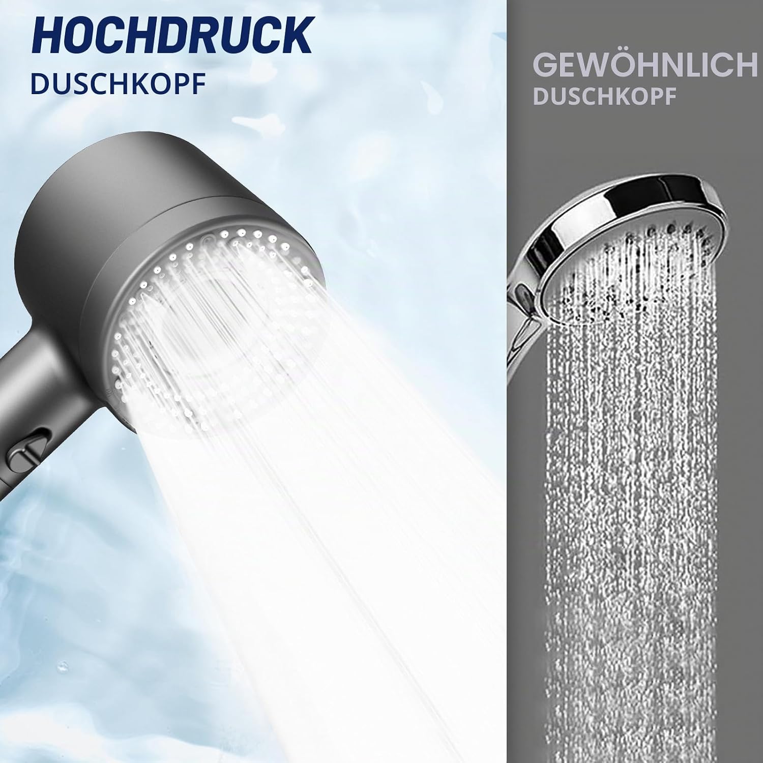 Duschkopf mit Schlauch 1,5 m, 5 Strahlarten und 3 Filtern