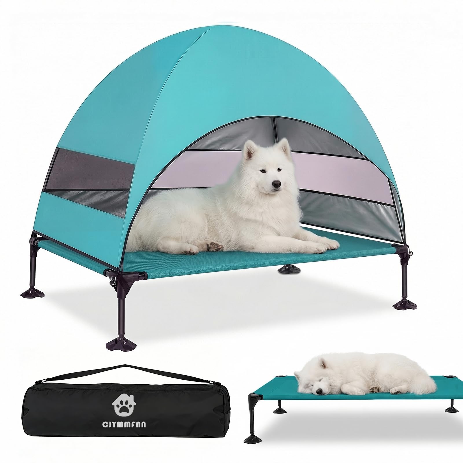 Erhöhtes Hundebett Outdoor mit UV-beständiges Dach，Hundeliege Klappbar mit Anti-Rutsch-Füßen, Hundezelt Outdoor mit Großem Schatten, Kühlendes ErhöHtes Hunde Bett für Camping, Garten & Pool (Grau, L)