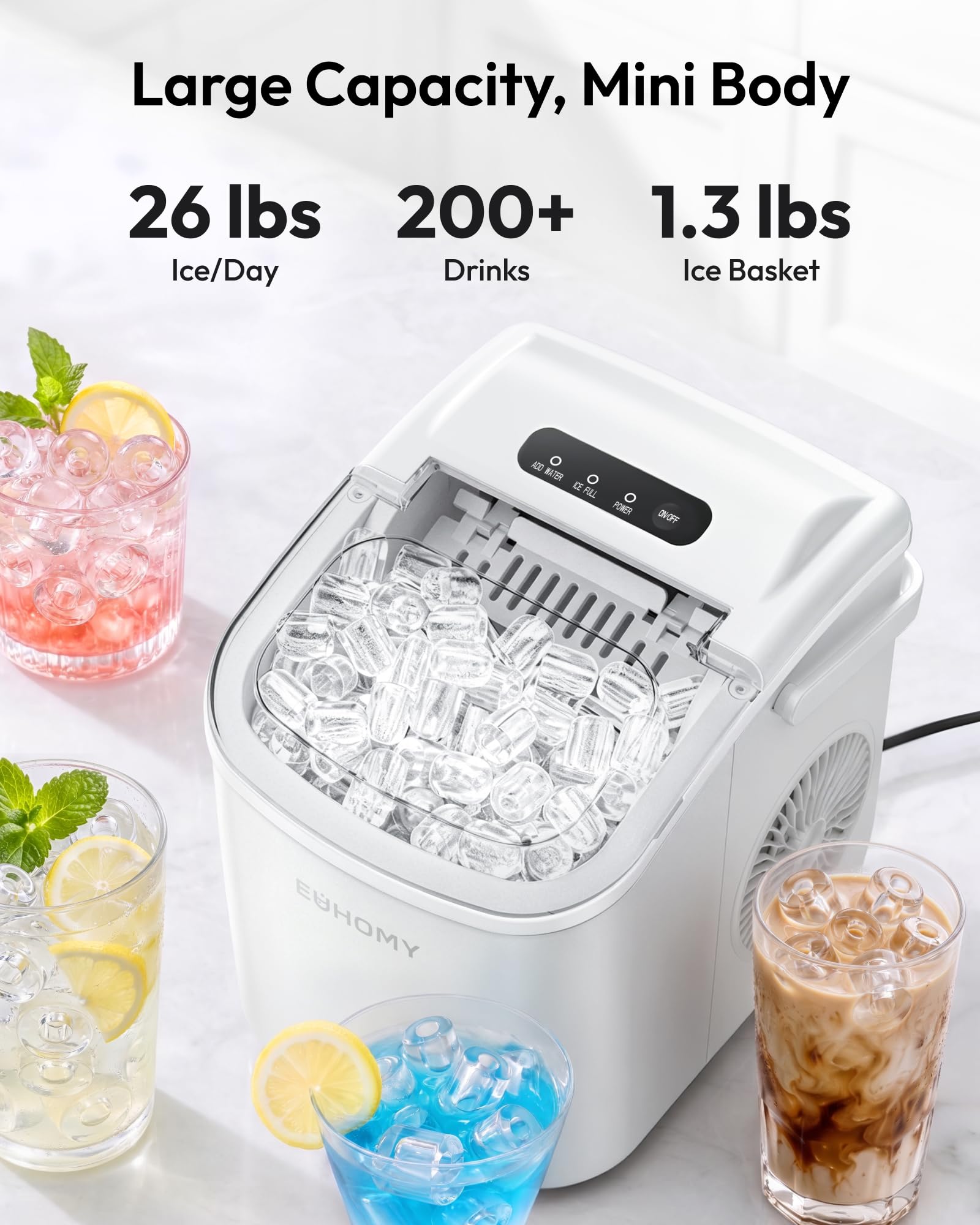 Eiswürfelmaschine Klein, 9 Eiswürfel in 6 Minuten, 12 kg/24H, Eiswürfelmaschine Edelstahl mit Tragbarem Griff, Selbstreinigender Kompakter Eiswürfelmaschinen für Zuhause/Küche/Büro/Bar
