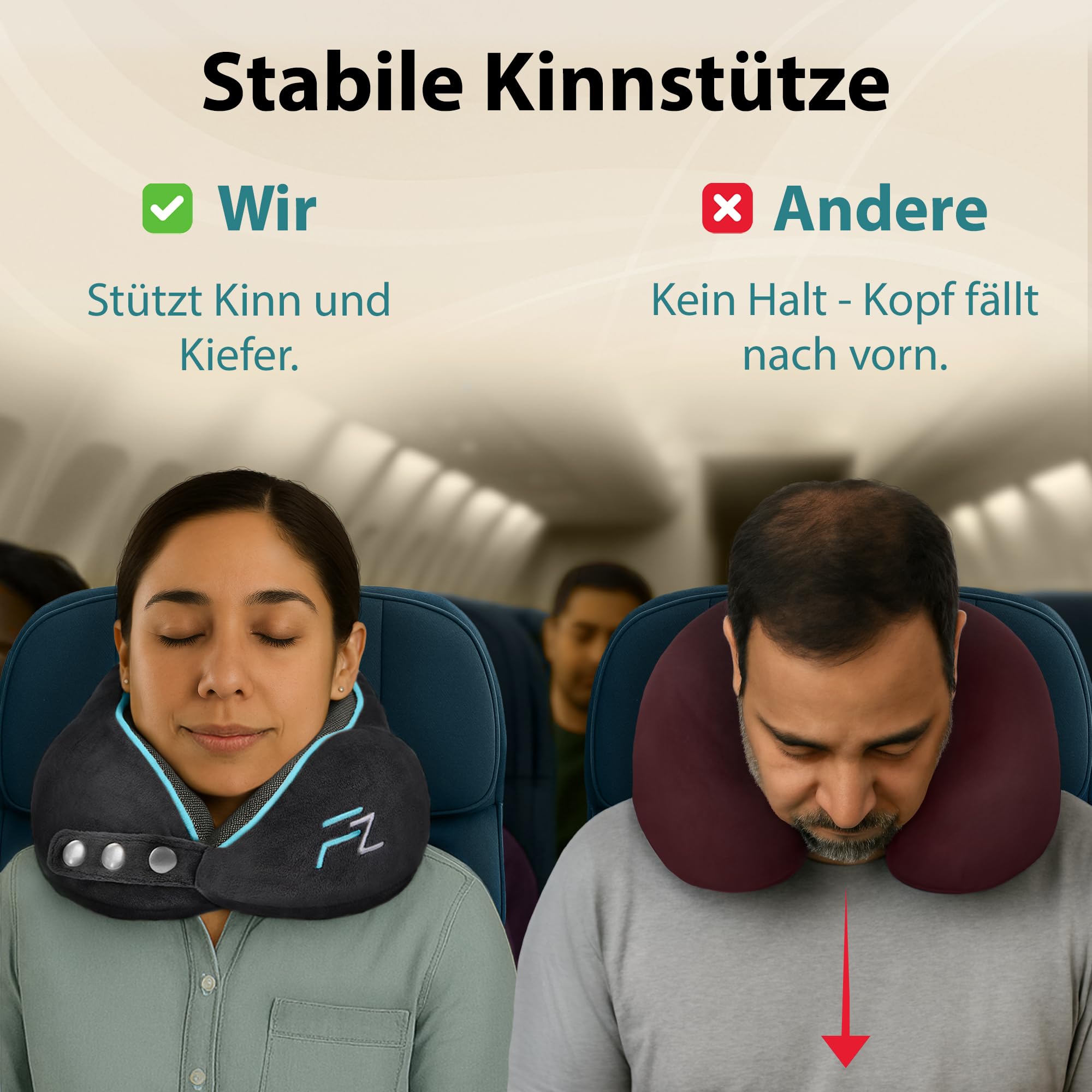 Bequemer Neck Cushion Flugzeug & Auto Reisekissen Memory Foam mit schlankem Rücken und waschbarer Abdeckung (Velvet Soft & Breathable) - Neck Cushion Adults Grey