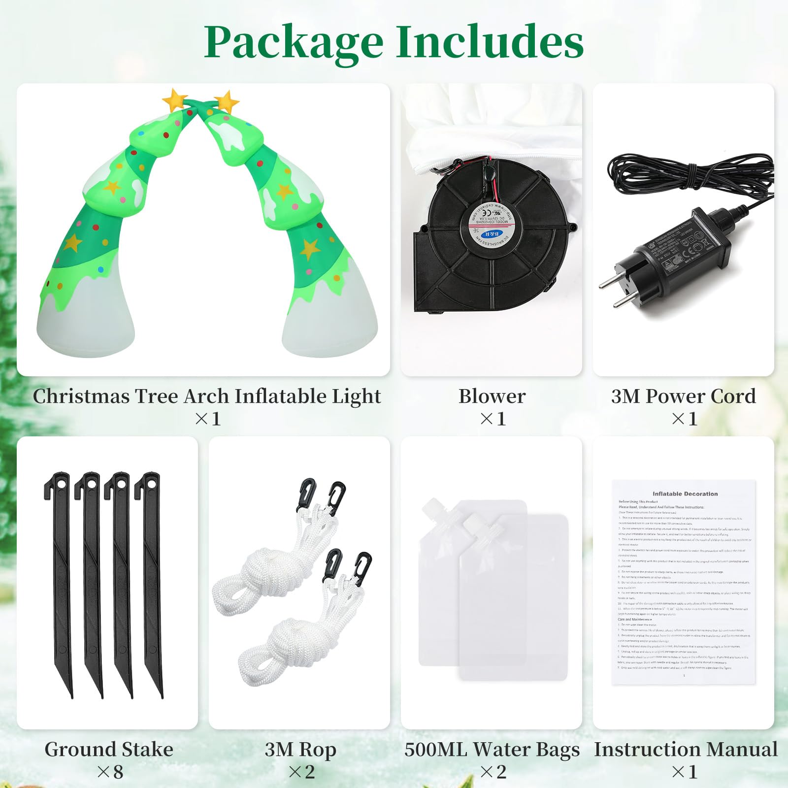 Aufblasbare Weihnachtsdeko, Riesiger Weihnachtsbaum Bogen mit 8 LED Leuchten, Wasserfest Beleuchtet Aufblasbar Weihnachtsdeko Aussen für Hof Garten Feiertag Weihnachtsdekoration