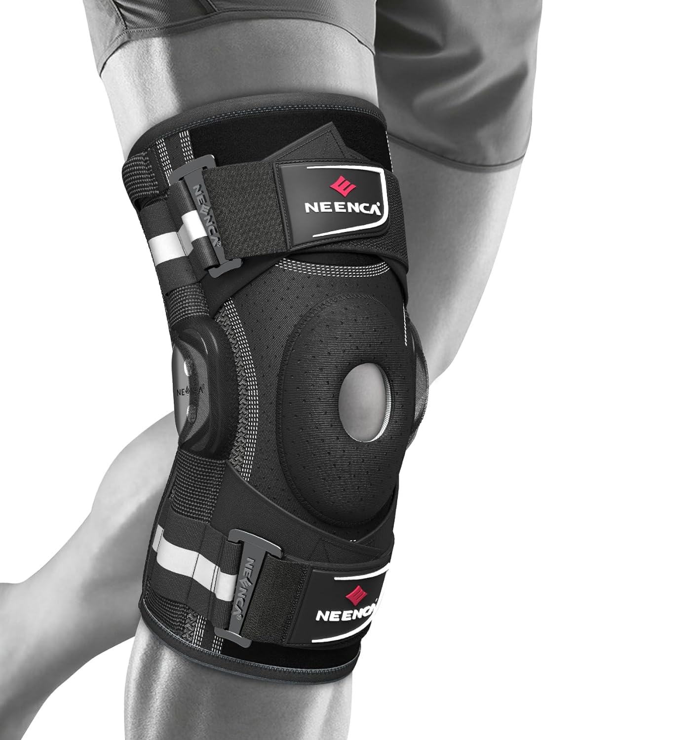 Kniebandage gegen Knieschmerzen, Kniestütze mit Scharnier und patentiertem X-Strap Befestigungssystem, starke Stabilität zur Schmerzlinderung, bei Arthritis, Meniskusriss, ACL, PCL, MCL