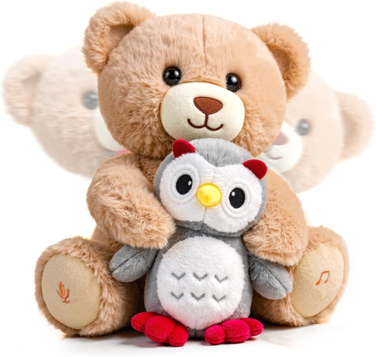 Musikalischer Kuschelbär mit Eule, Interaktives Sprechendes Plüschtier, Aufnahme Wiederholungsfunktion Stofftier, Geschenk für Kinder, Baby
