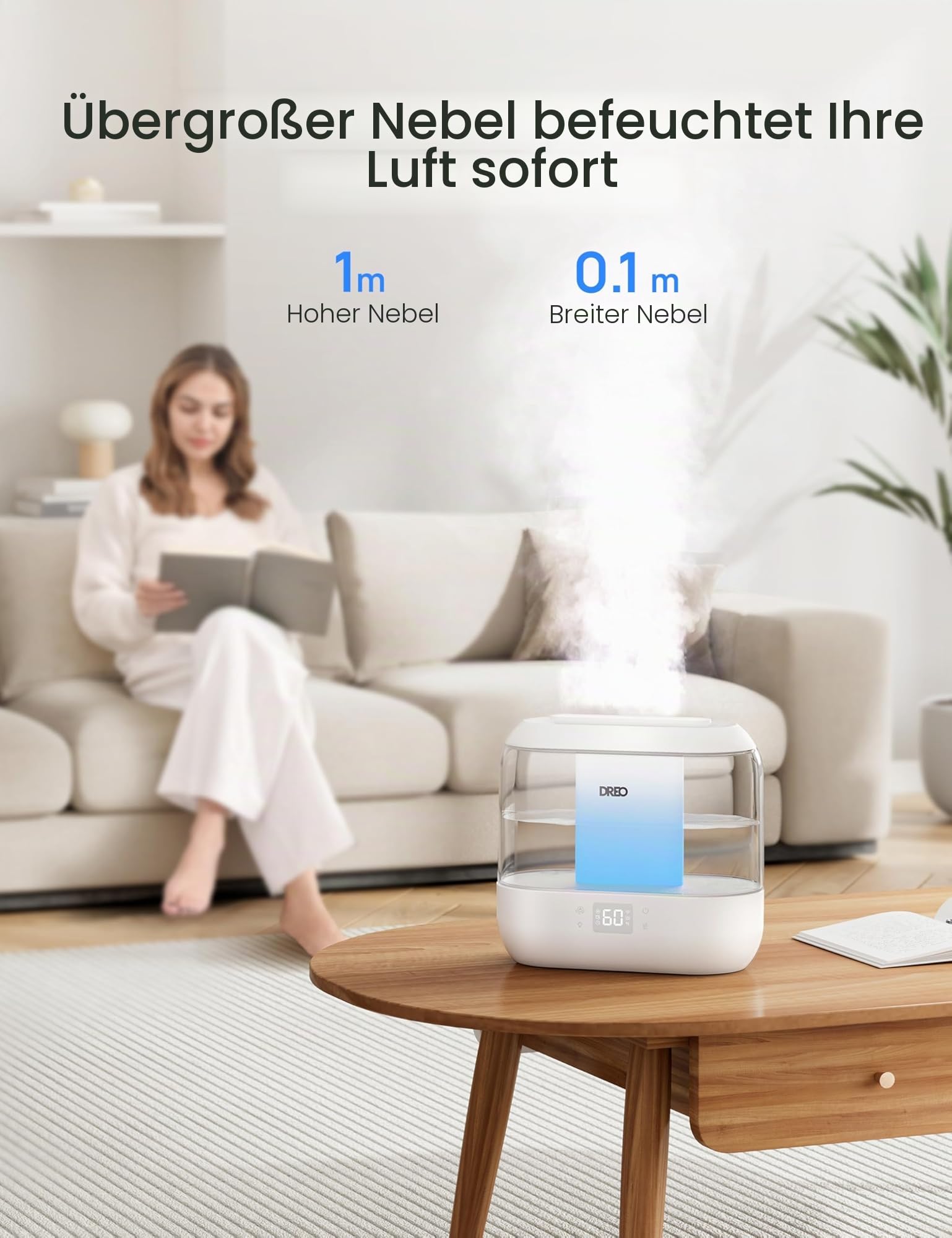 Smart Luftbefeuchter für Schlafzimmer, oben befüllbarer 4L Supergroßer Kühler Nebel Humidifier mit Öl Diffusor und Nachtlicht, 36 Stunden Laufzeit, leiser Ultraschall Luftbefeuchter Zuhause
