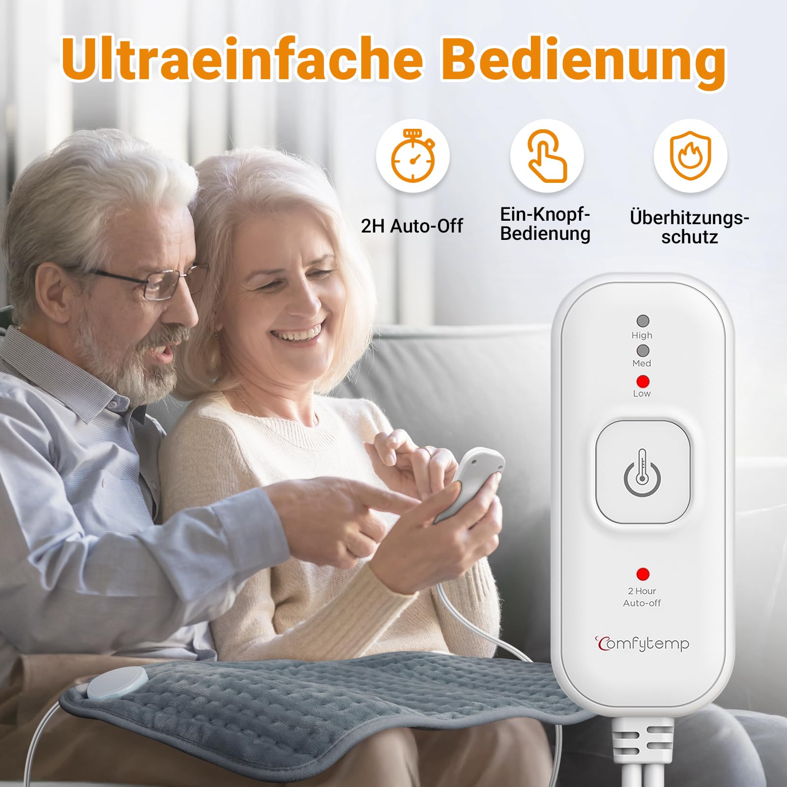 Ultraweiches Heizkissen mit automatischem Ausschalten, elektrisches Heizkissen mit Sicherheitssystem für Rücken, Hals, Schultern, Bauch, maschinenwaschbare Heizdecke (30 x 60 cm)
