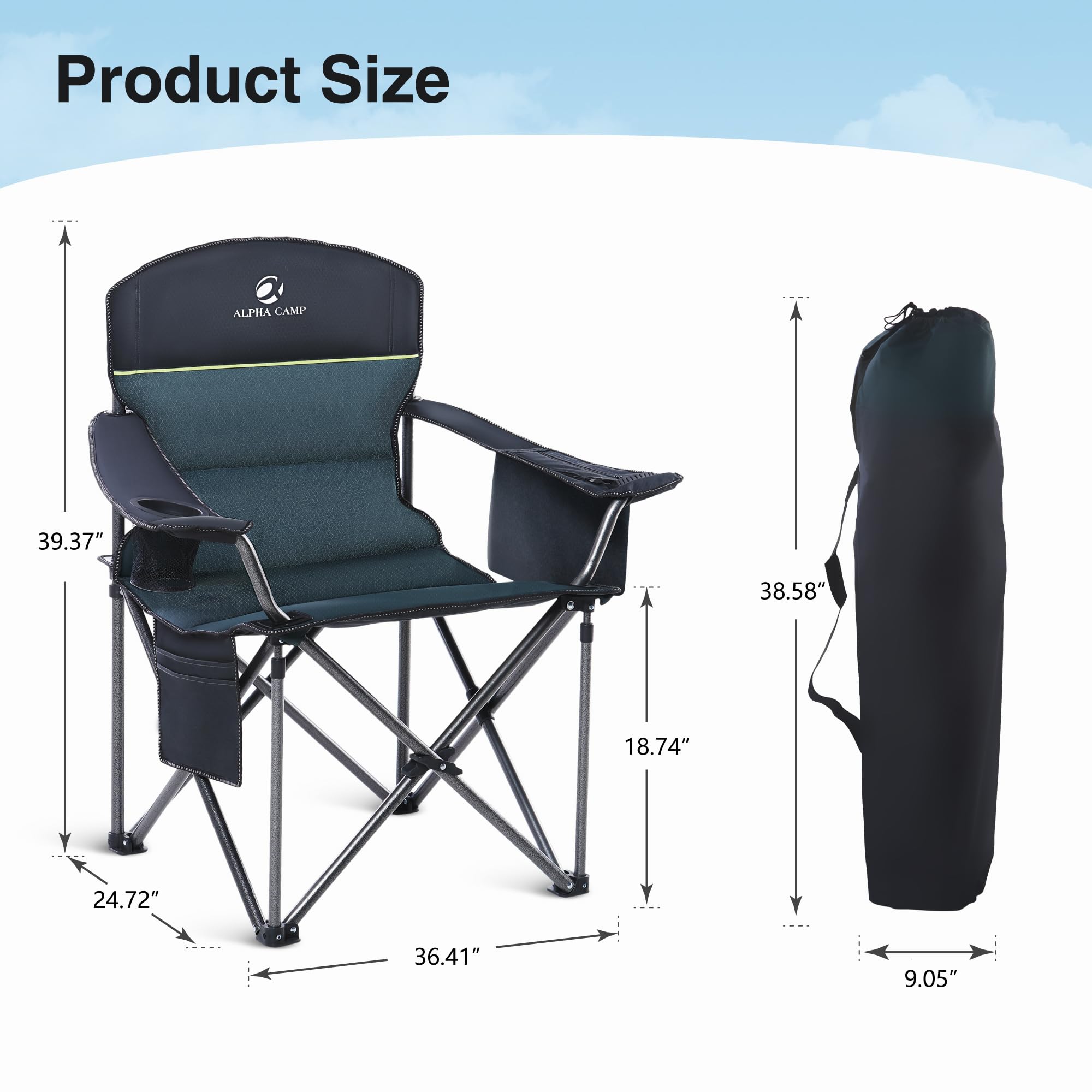 Campingstuhl Faltbar 200kg Klappstuhl Gepolstert mit Getränkehaltern Faltbarer Angelstuhl XXL mit Armlehnen Outdoorstuhl