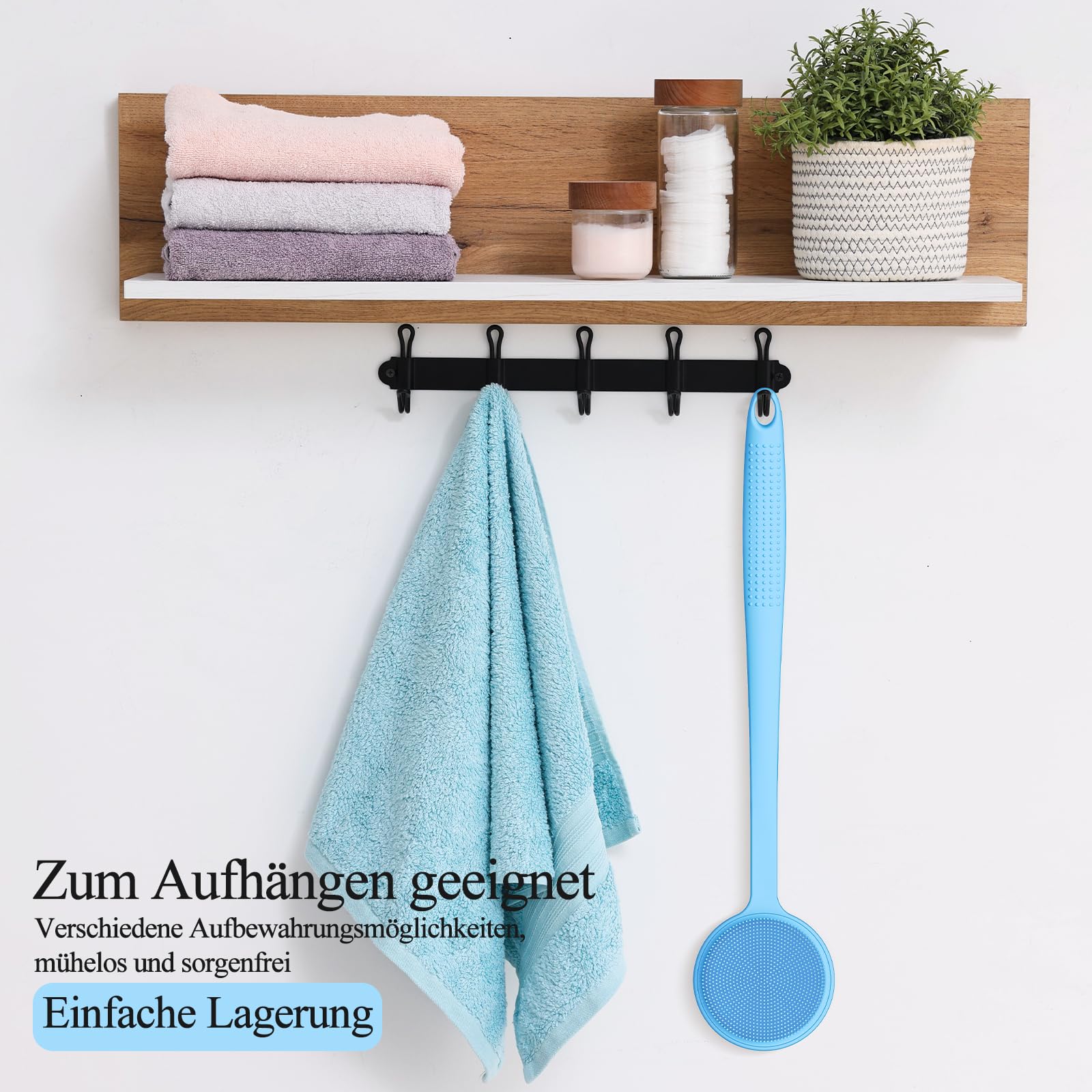 Silikon Rückenschrubber für Die Dusche, Silikon Körperschrubber mit Langem Griff, Rückenschrubber, Abgestorbene Haut entfernen und Massage