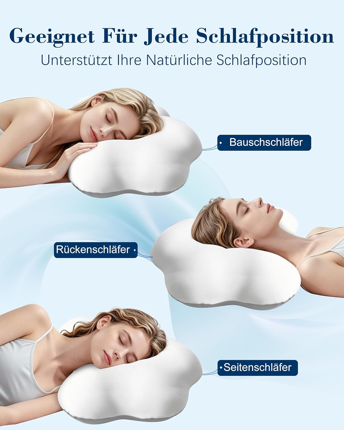 Nackenkissen Wolkenkissen Memory Foam für Alle Schläfer, Weiß+Grau