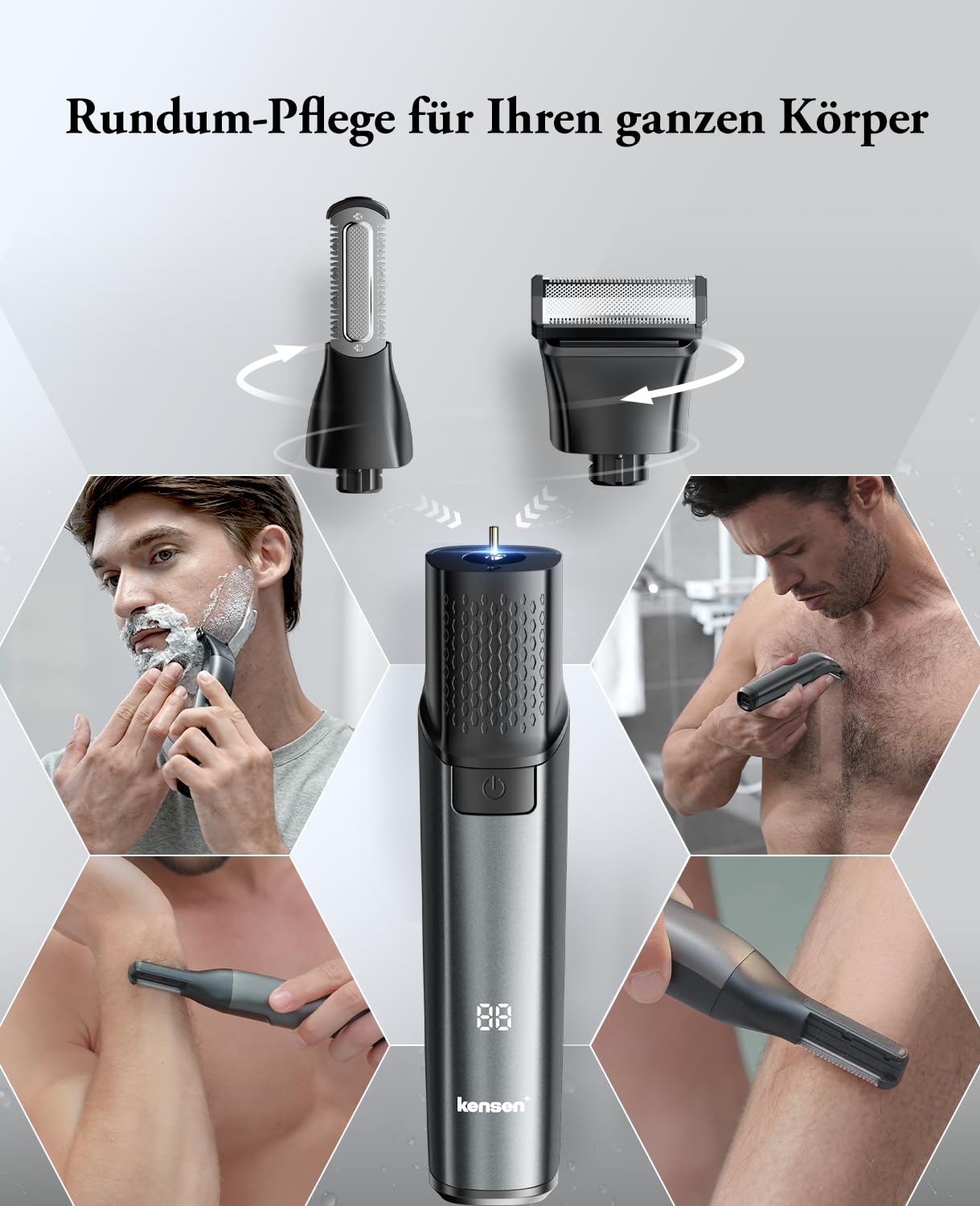 kensen Intimrasierer Mann, Rasierer Herren Intimbereich 2 In 1 Körperrasierer Herren Nass- & Trockenanwendung Intim Rasierer Männer Typ-C Body Groomer Men Aufsteckkämme Brust Achselhöhle Leiste