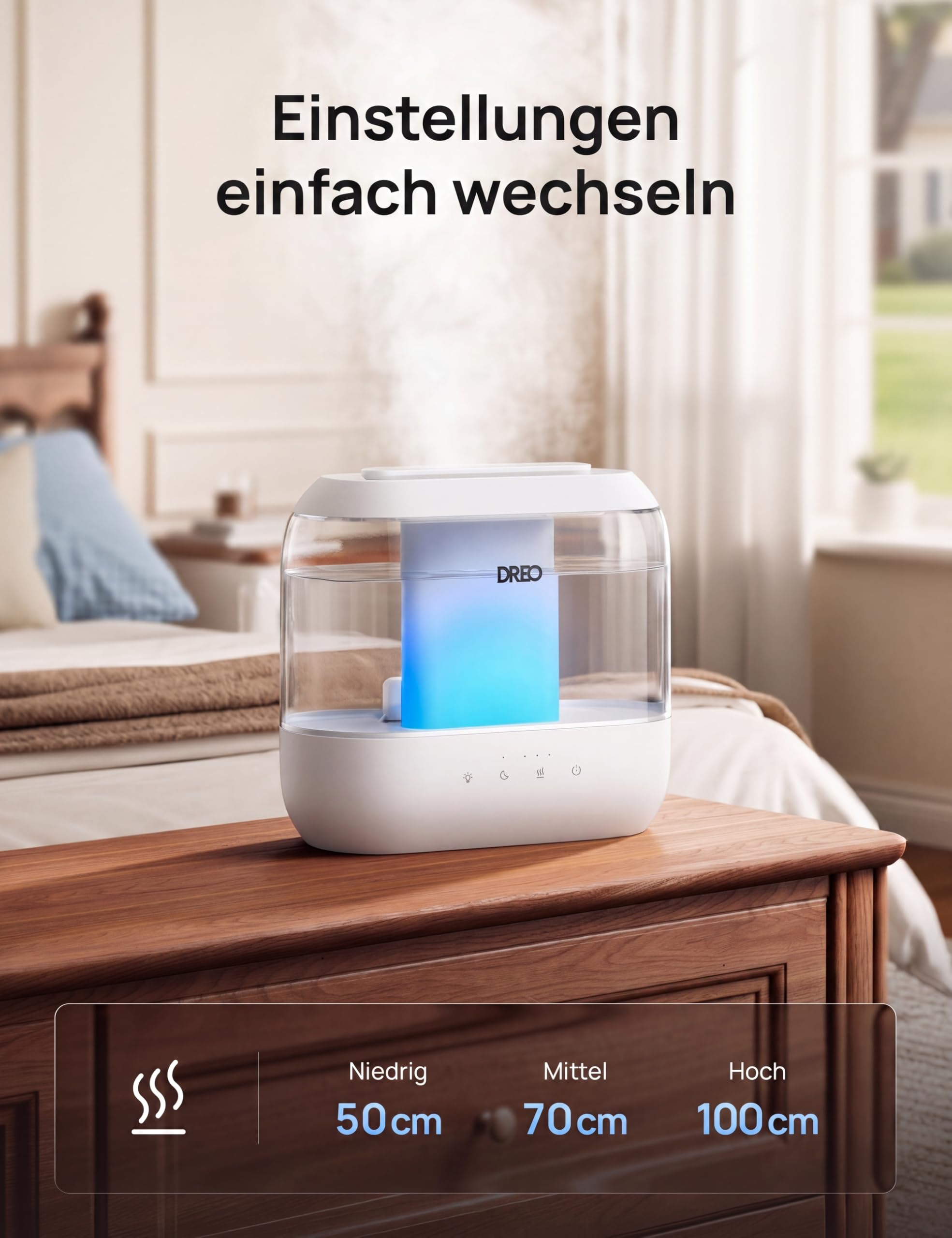 Smart Luftbefeuchter für Schlafzimmer, oben befüllbarer 4L Supergroßer Kühler Nebel Humidifier mit Öl Diffusor und Nachtlicht, 36 Stunden Laufzeit, leiser Ultraschall Luftbefeuchter Zuhause