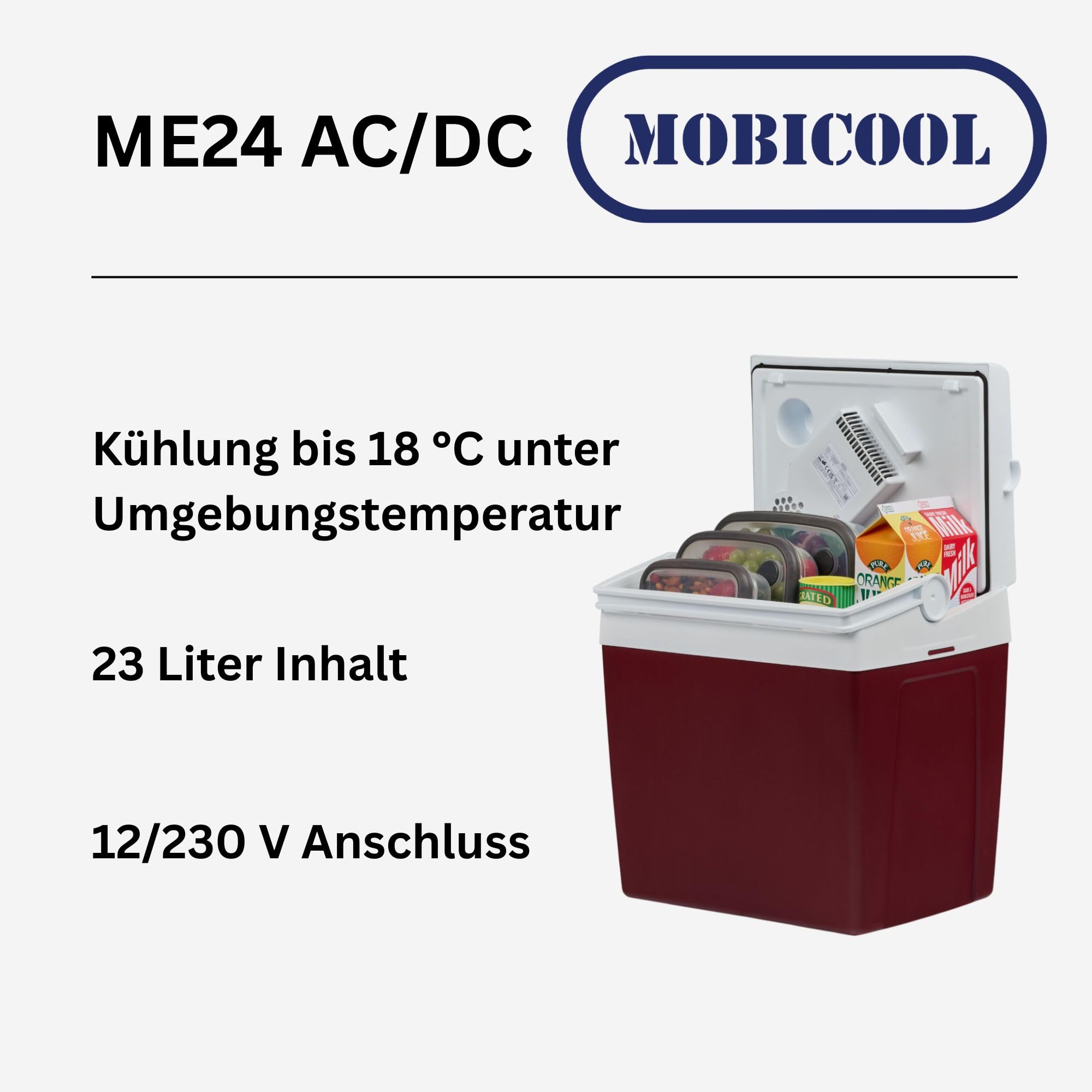 Elektrische Kühlbox, 12V und 230V, 26L, blau - Mini-Kühlschrank für Auto, Camping, Urlaub, Boot, Festivals - leicht, tragbar, mit praktischem Kabelfach und Eco/Max Modus