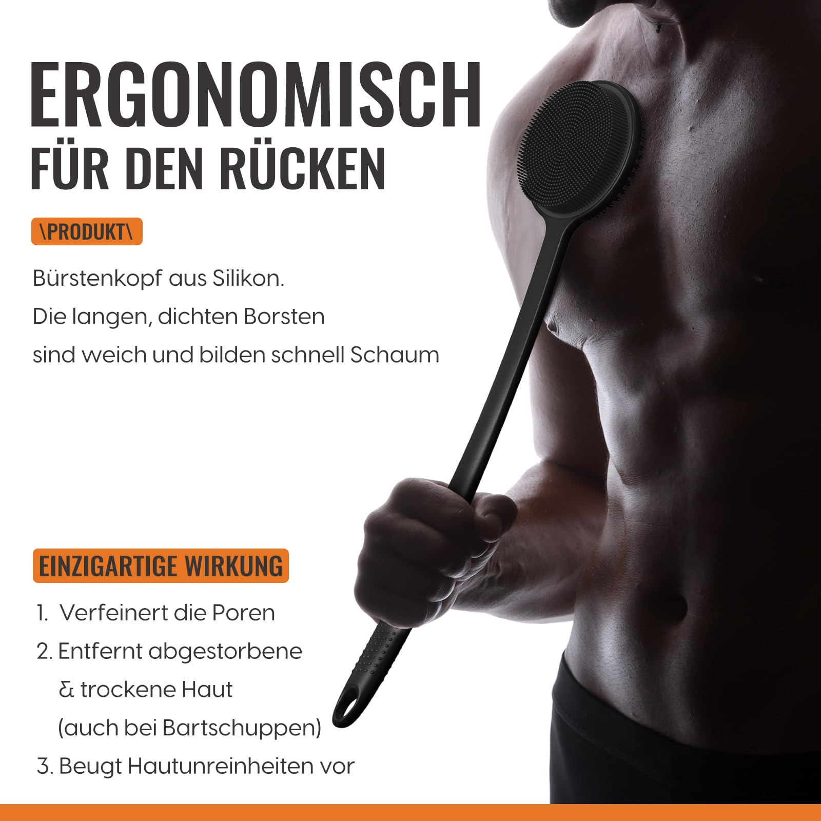 Silikon Rückenschrubber für Die Dusche, Silikon Körperschrubber mit Langem Griff, Rückenschrubber, Abgestorbene Haut entfernen und Massage
