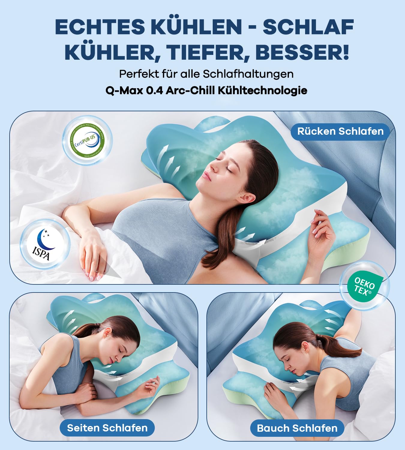 Memory Schaumkissen, ergonomisches Halskissen, Seitenschläferkissen für Seiten, Rücken- und Magenschläfer