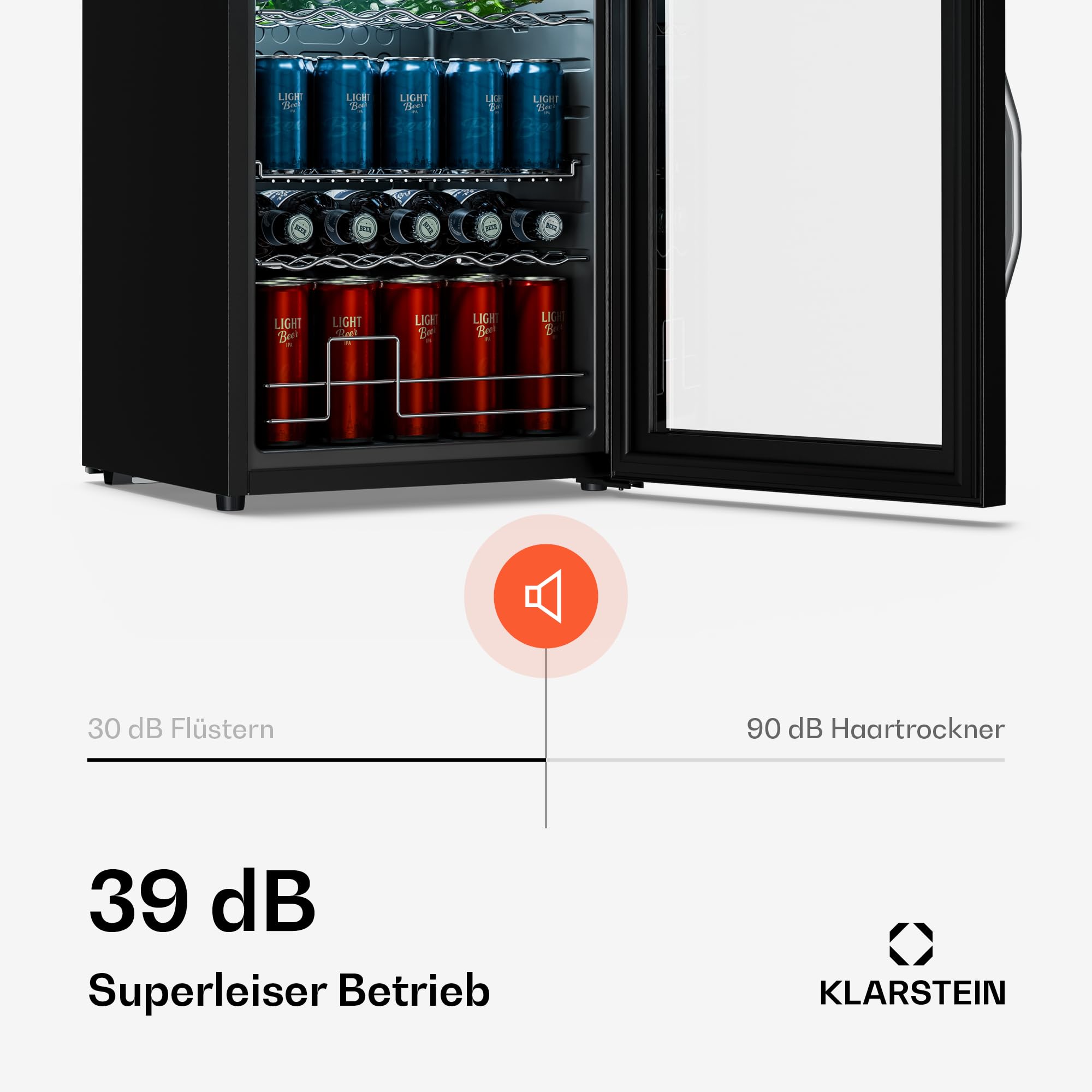 Beersafe Getränkekühlschrank 60 L – Mini Kühlschrank mit Glastür, Kupfer | LED-Beleuchtung, herausnehmbare Metallablagen, leise, Flaschenkühlschrank für Getränke & Dosen
