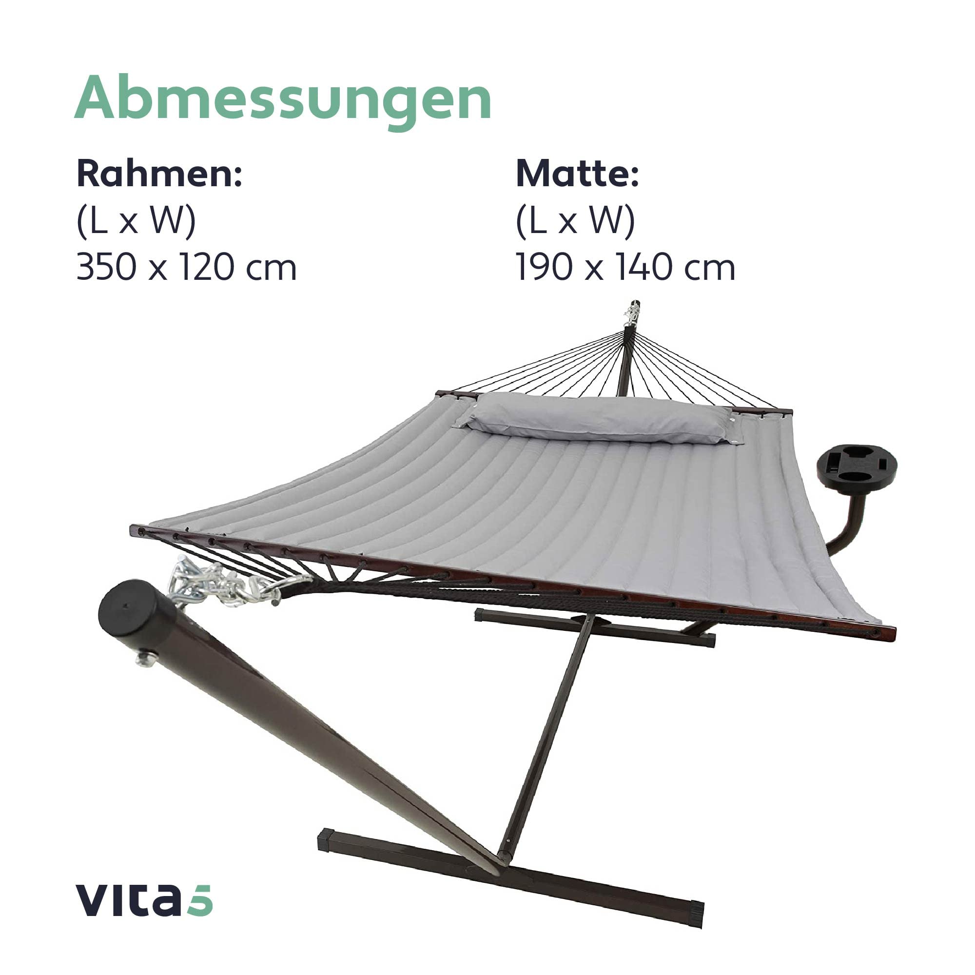 Hängematte mit Gestell und Tisch - Hängematte Outdoor für den Garten, Pool & Balkon - Großzügige Hängematten 2 Personen - Doppelhängematte mit Ständer und Beistelltisch - 200 kg Belastbarkeit