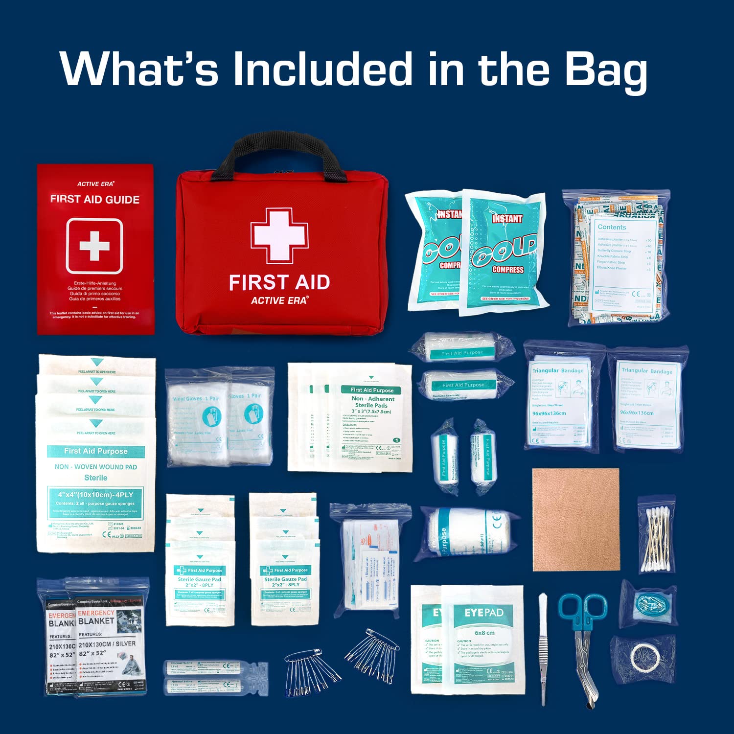 Active Era Premium Erste-Hilfe-Kit - 120-teilige Erste-Hilfe-Kit - Notfallausrüstung einschließlich Kühlpackungen, Pflaster, Rettungsdecke für zu Hause, Reisen oder als Erste-Hilfe-Kit im Freien - ISO 13485