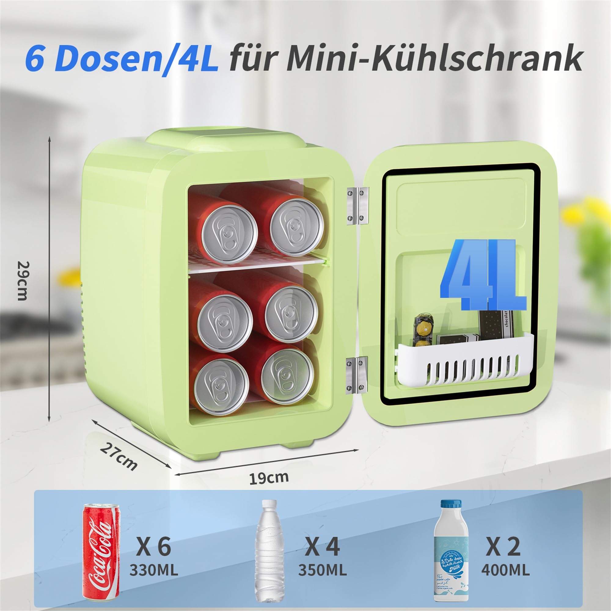 Mini Kühlschrank, 4 Liter Mini-Kühlschränke für Kosmetik, Getränke, 220V AC/ 12V DC Thermoelektrische Kühlung und Erwärmung, Kleiner Kühlschrank für Schlafzimmer, Büro, Wohnheim, Auto