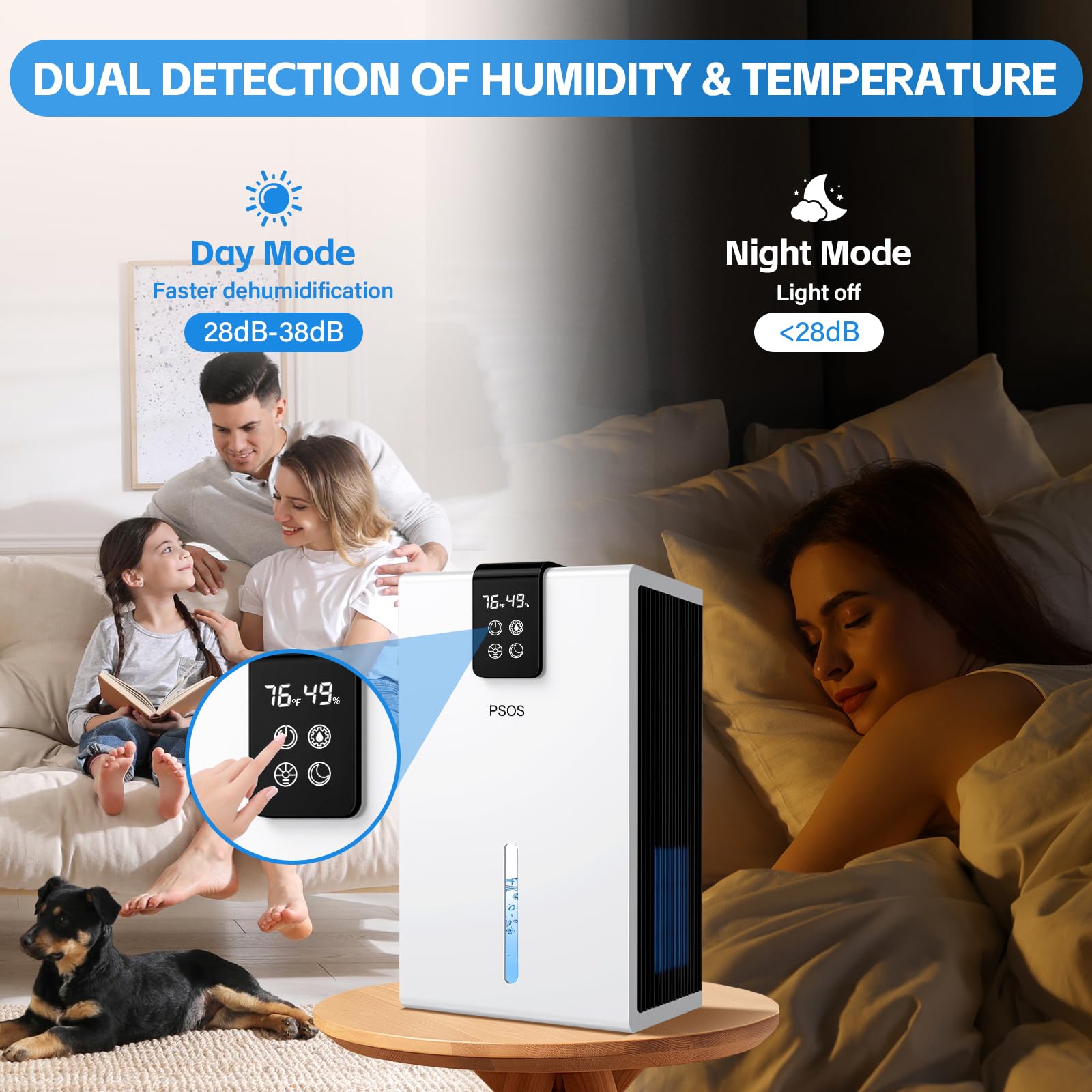 Luftentfeuchter, 2800ML Elektrischer Luftentfeuchter mit Ultra-Leise Automatischer Abschaltung, 7 Farben Licht Entfeuchter für Keller Badezimmer, Raumentfeuchter Dehumidifier für Schlafzimmer