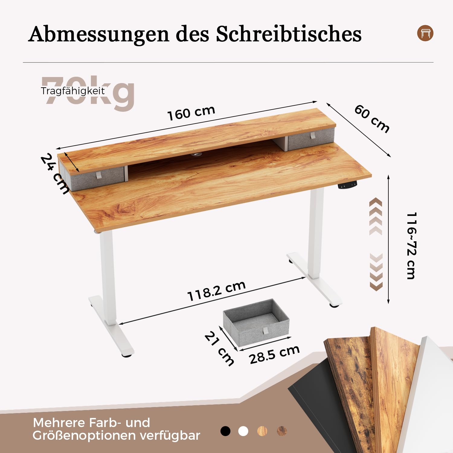 Höhenverstellbarer Schreibtisch mit Doppelschubladen, Elektrisch Höhenverstellbarer Schreibtisch, Sitz-Steh-Computertisch, Ergonomischer Stehschreibtisch