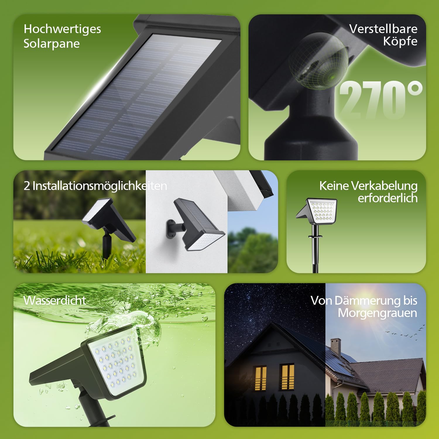 Philips 4 Stück Solarstrahler für Außen Garten, 28 LEDs 7500K Kaltweiß Solarbetriebene Landschaftsbeleuchtung, Wasserdicht Wegeleuchten, Dusk to Dawn – Für Garten, Hof, Rasen, Gehweg