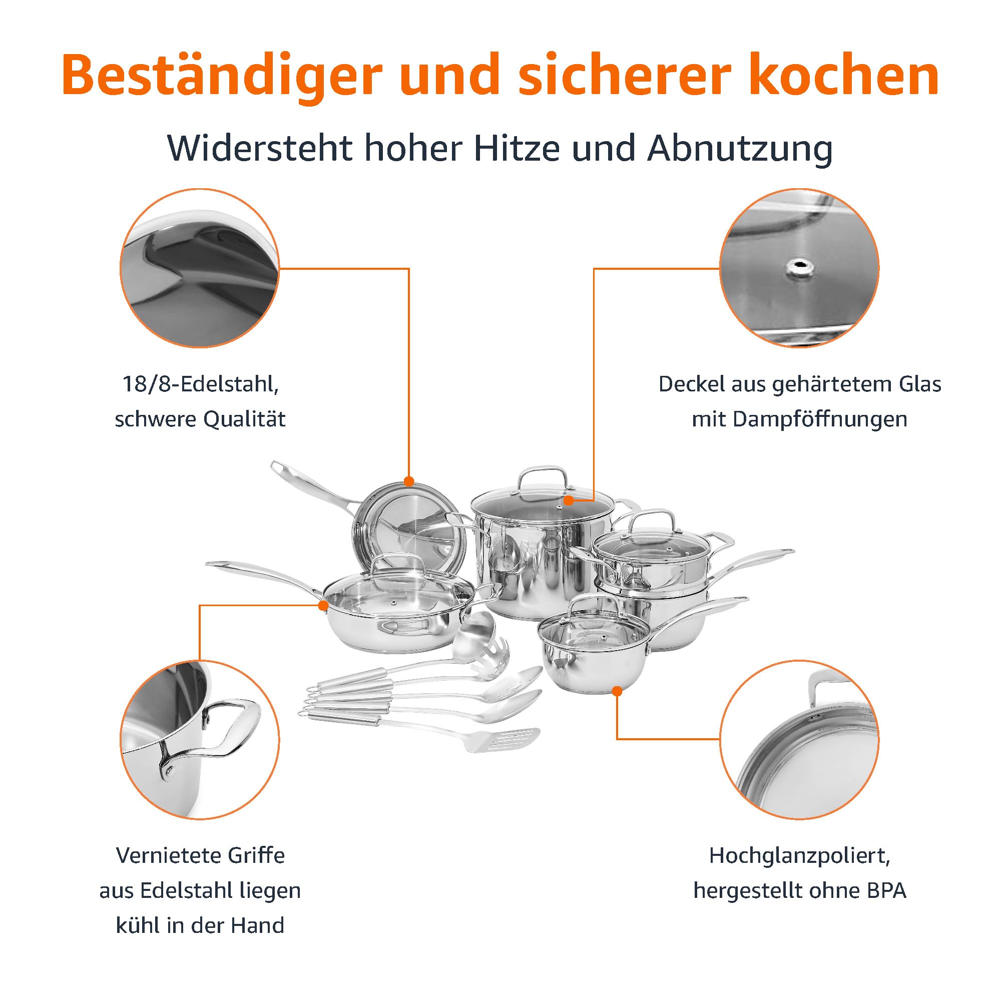 Edelstahl Pfannenset - Topfset Induktionskochgeschirr mit Deckel / Restposten - Abverkauf