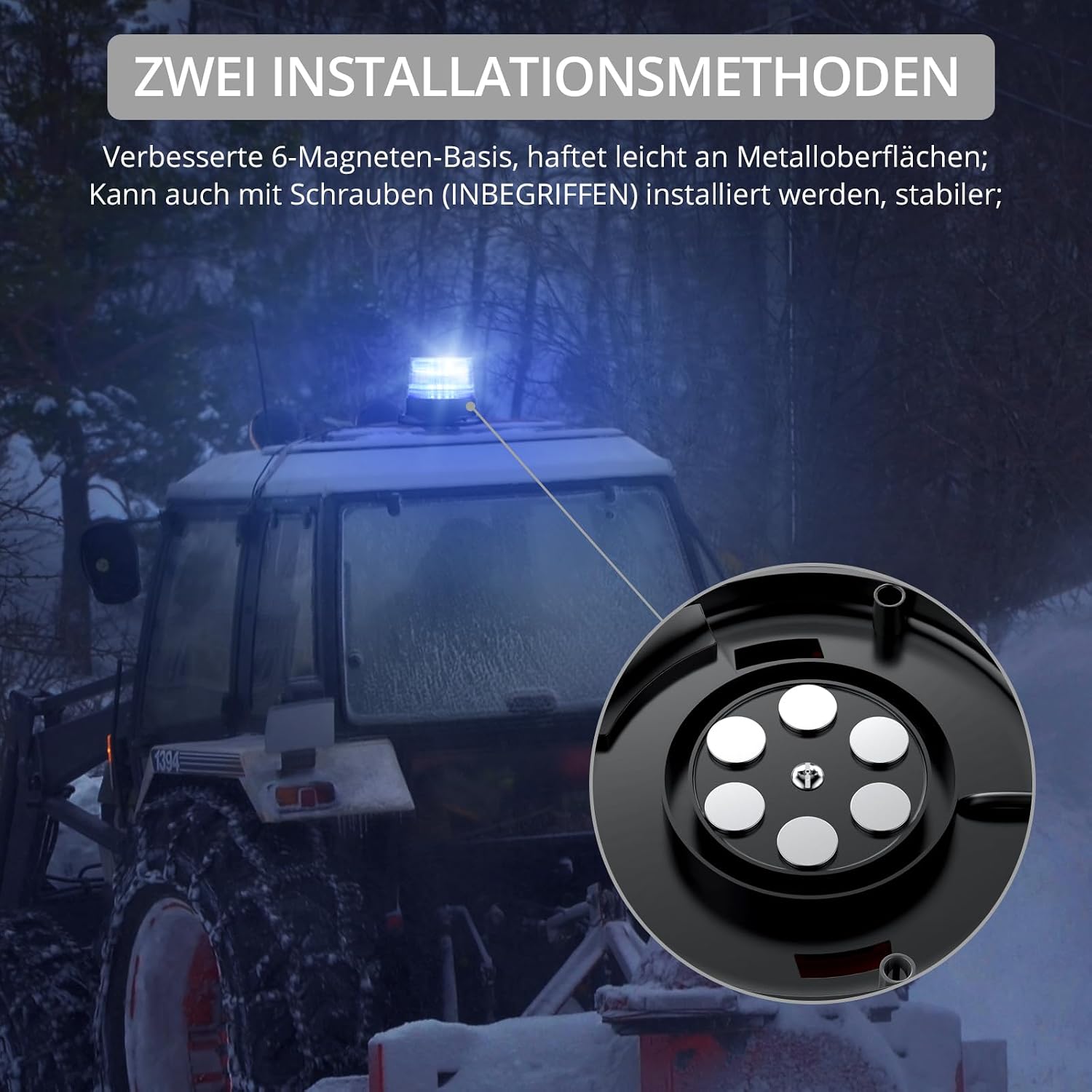 Warnleuchte Rundumleuchte 360° Gelb Blitzleuchte 7 modus mit 5m Netzkabel Doppelter Schraube 12V / 24V Warnlicht mit Magnetfuß Notfallblinklampe Magnet Transparent für Auto LKW usw