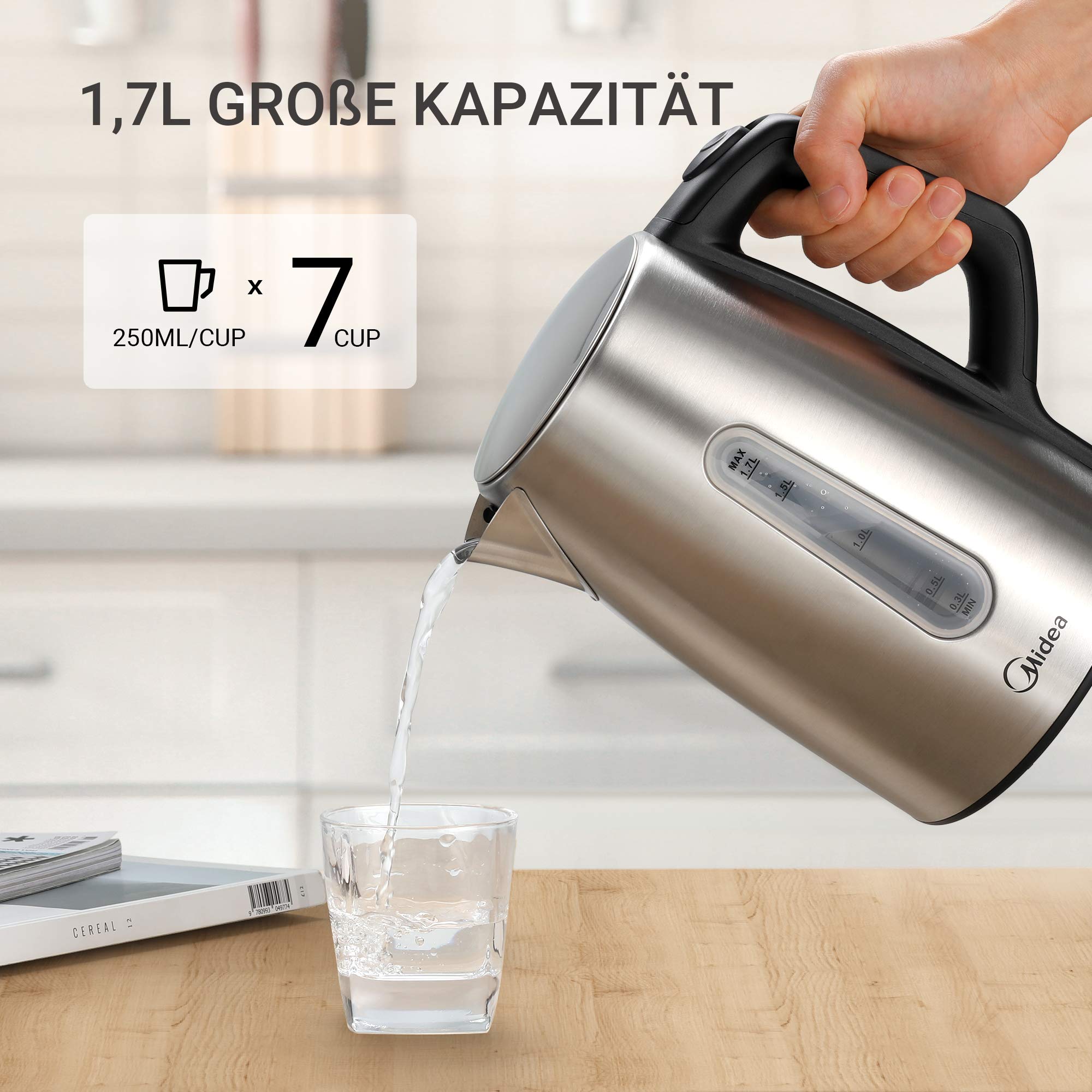Edelstahl-Kessel mit Temperatureinstellung, 45°C - 100°C, 1,5 Liter, 2200 W Wasserkocher weiß, Teebereiter mit Temperaturanzeige und Sicherheitsfunktionen, BPA-frei, Doppelwanddesign