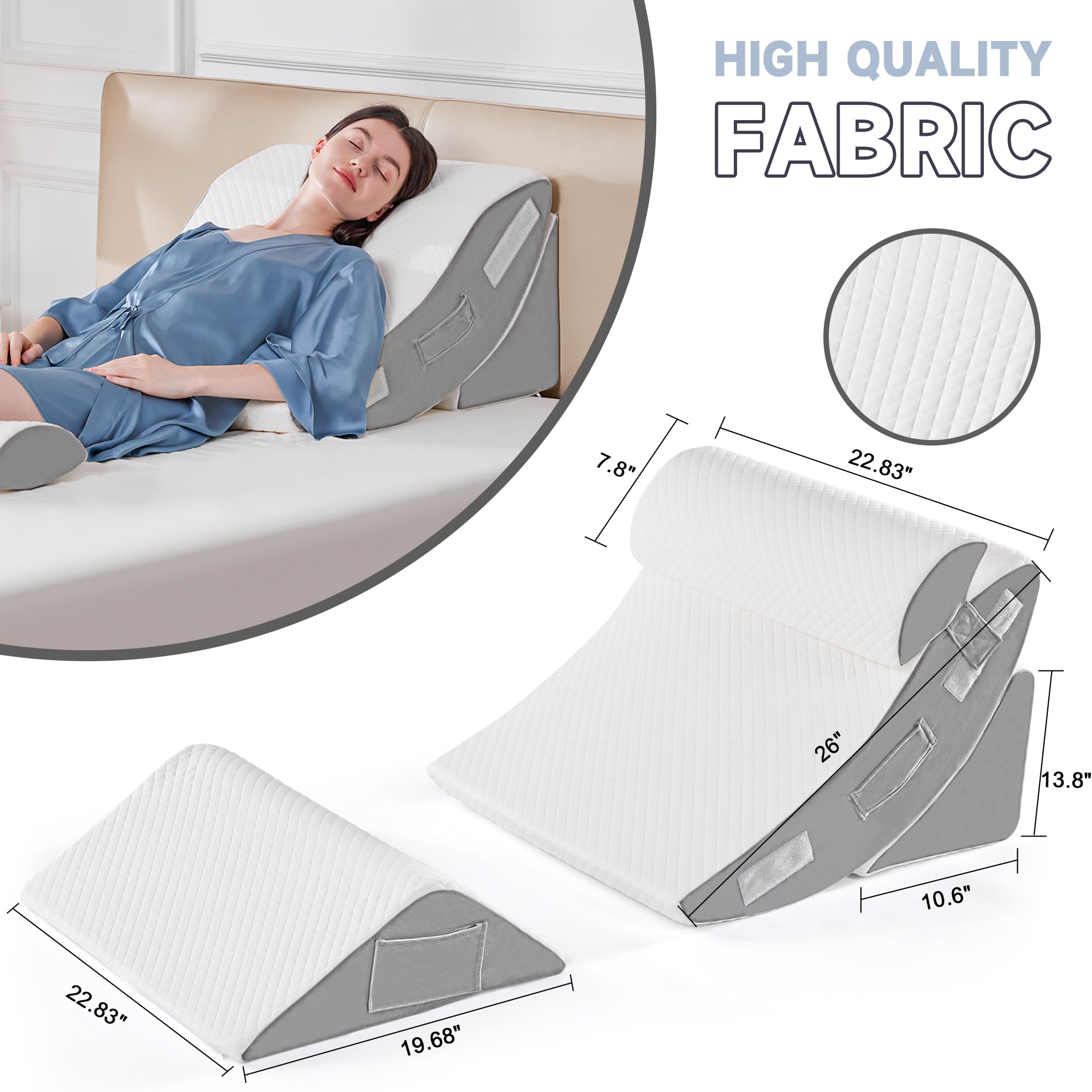 Orthopädische Bett Keil Kissen Set für das Schlafen, Post Chirurgie Schaum Kissen für Körper, Rücken und Beine Schmerzlinderung, Dreieck justierbare Stützkissen mit Säure Reflux Schlafkissen Weiß