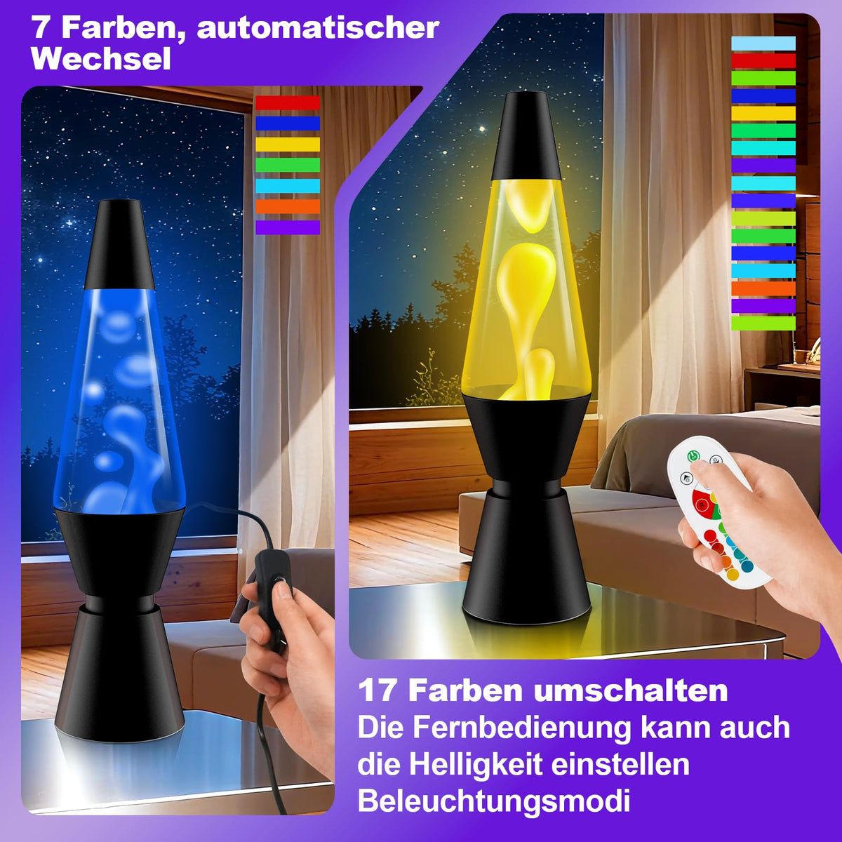 Lavalampe Große mit 17 Farbwechsel und Fernbedienung 40 cm