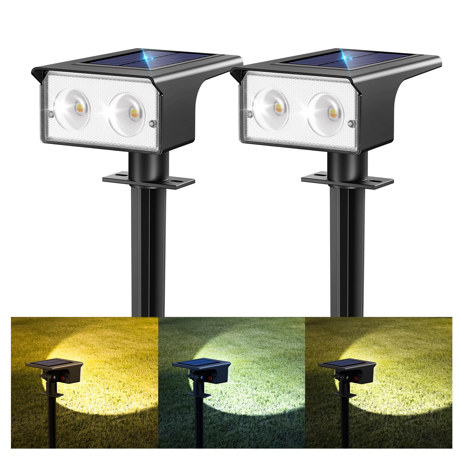 Solarlampen für Außen, 3000/4500/6000K Solarstrahler für Außen Garten 3 Farben IP65 Wasserdicht LED Solar Strahler Gartenleuchten, Solarleuchten für Outdoor Baum Rasen Weg Hof Garage