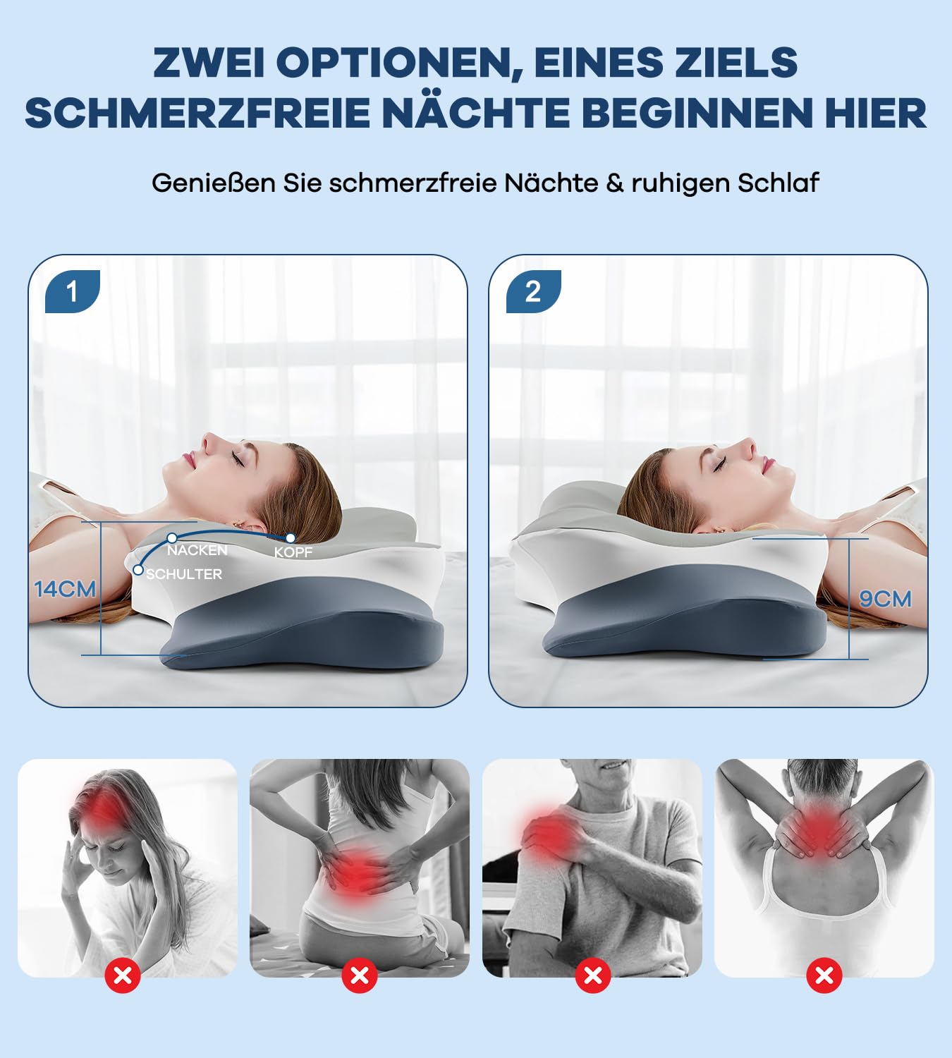 Memory Schaumkissen, ergonomisches Halskissen, Seitenschläferkissen für Seiten, Rücken- und Magenschläfer