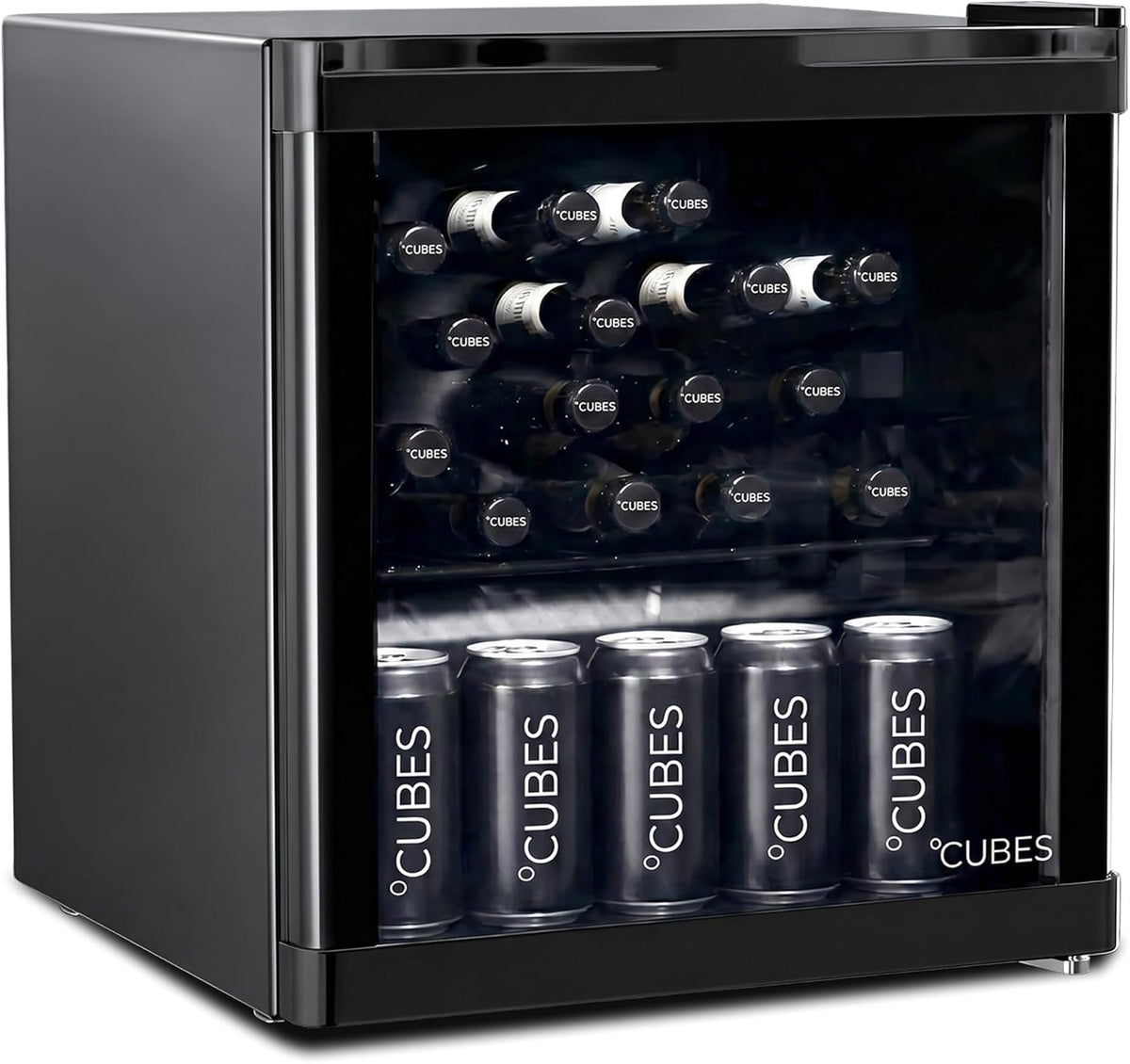Mini Kühlschrank 48 L Schwarz – Eleganter Getränkekühlschrank mit Glastür & 1 variabler Ablage | Leise & energieeffizient (39 dB) | Perfekt für Büro, Küche, Gaming & Bar | Stilvolles Design