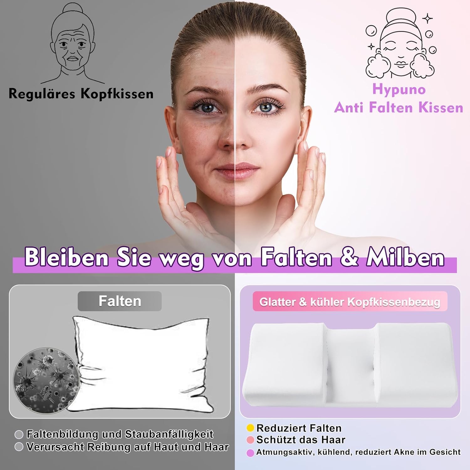Nackenstützkissen gegen Nackenschmerzen, orthopädisches Kopfkissen, ergonomisches Memory Foam Nackenkissen mit 2 Höhen, Hohlraum & kühlendem Bezug, für Seiten- und Rückenschläfer